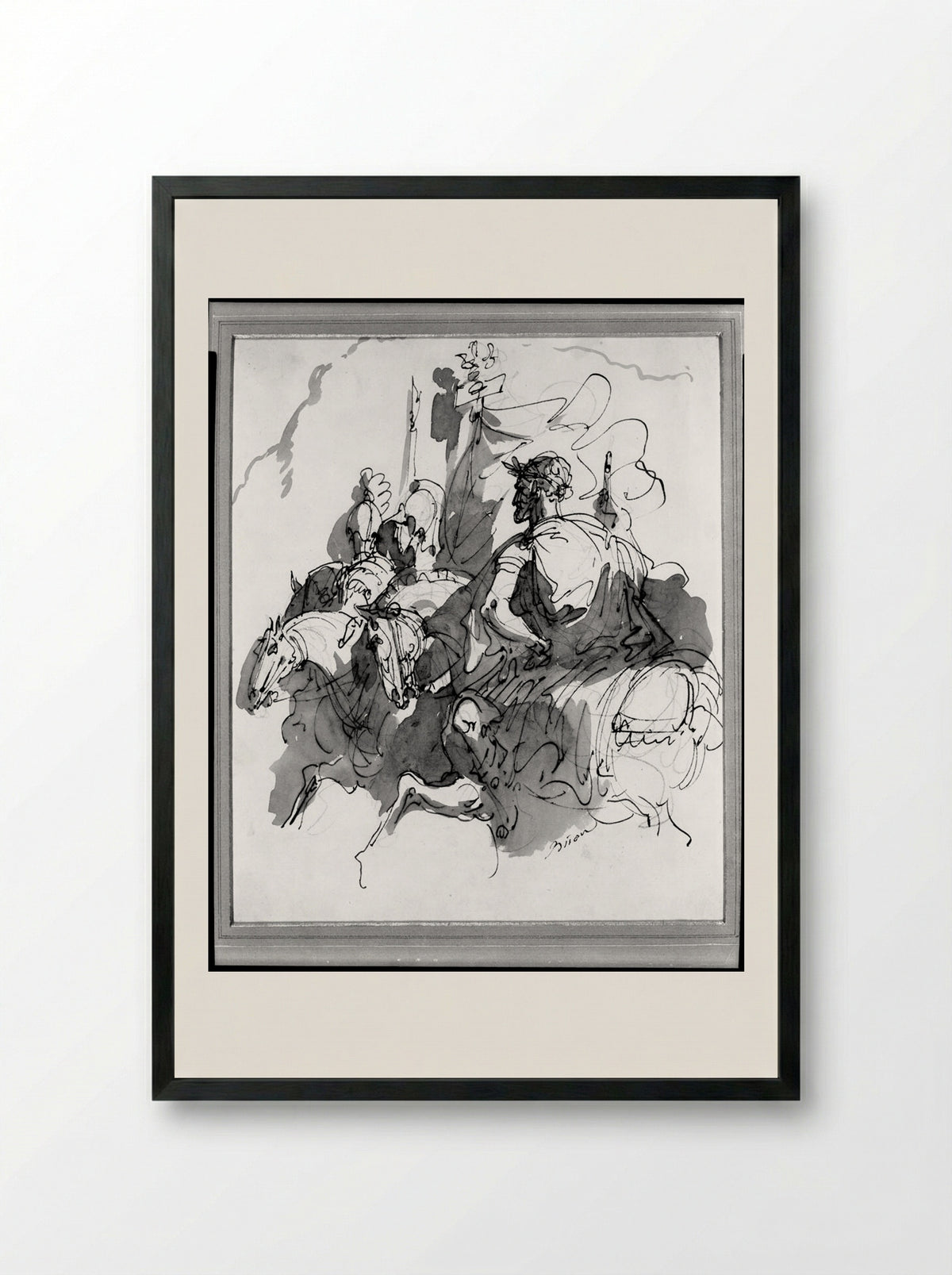 Hero Crowned with Laurel Riding a Horse - Giuseppe Bernardino Bison - Framed Print Black