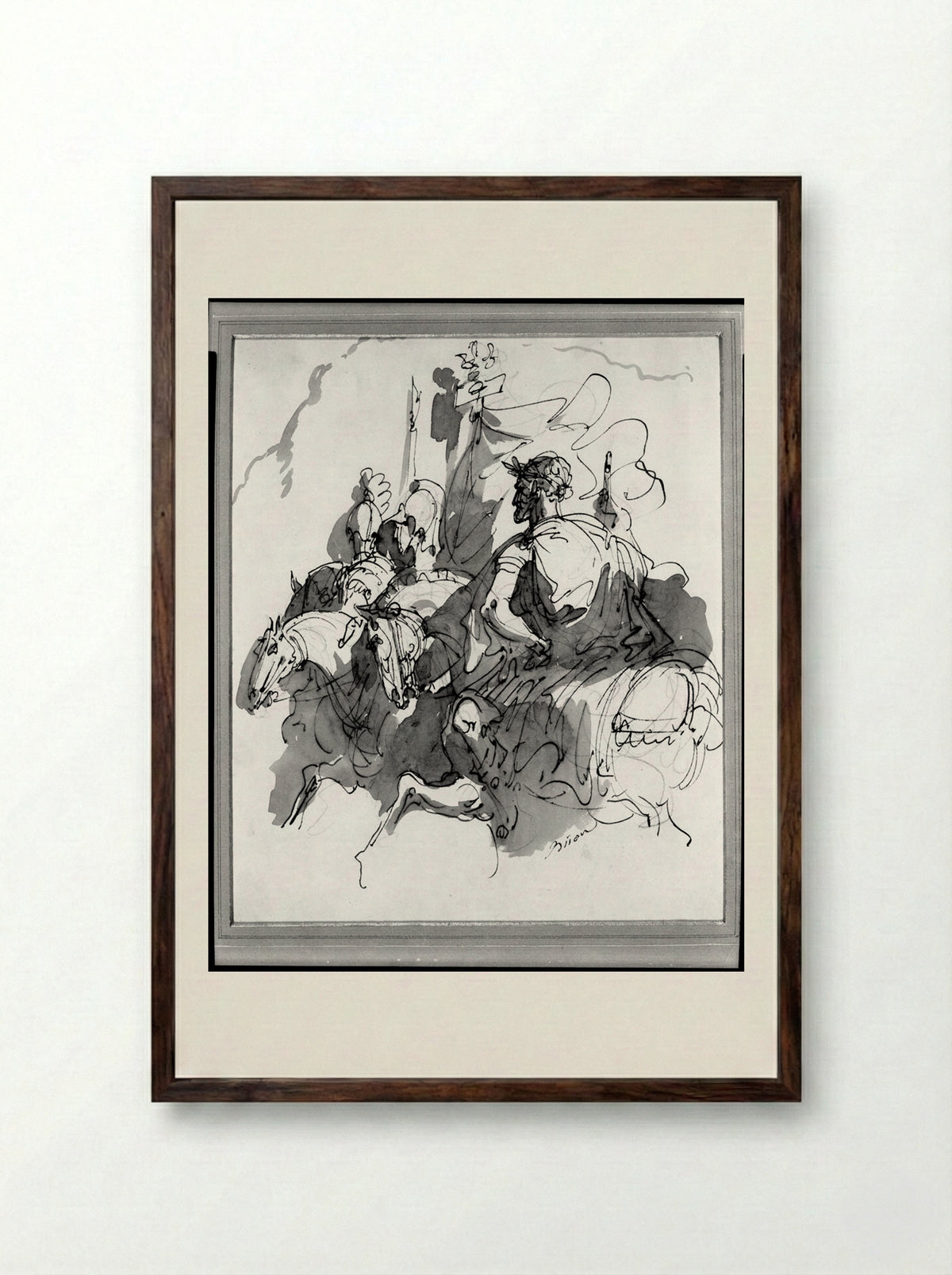 Hero Crowned with Laurel Riding a Horse - Giuseppe Bernardino Bison - Framed Print Dark Wood