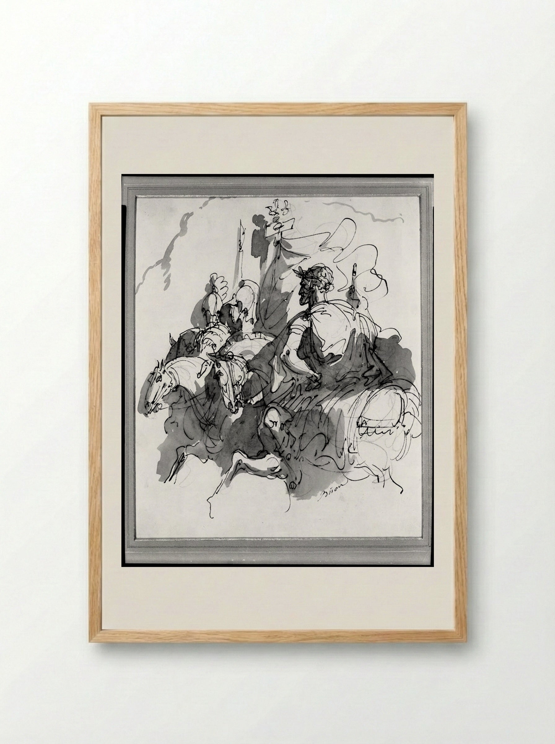 Hero Crowned with Laurel Riding a Horse - Giuseppe Bernardino Bison - Framed Print Wood