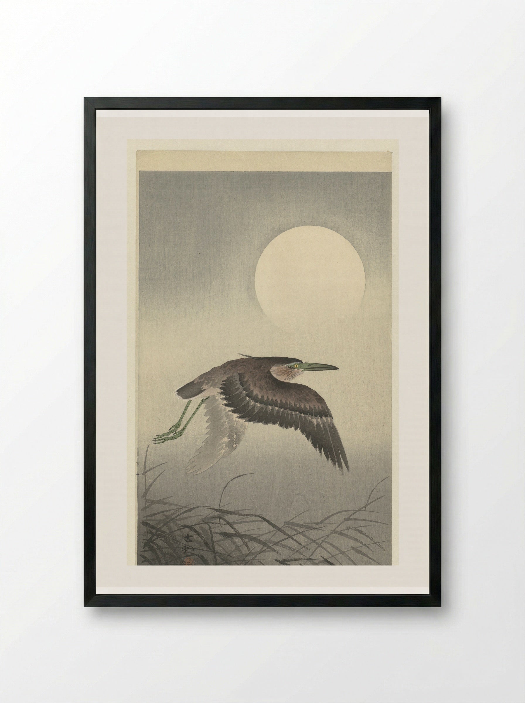 Heron Under Full Moon - Matsuki Heikichi - Framed Print Black
