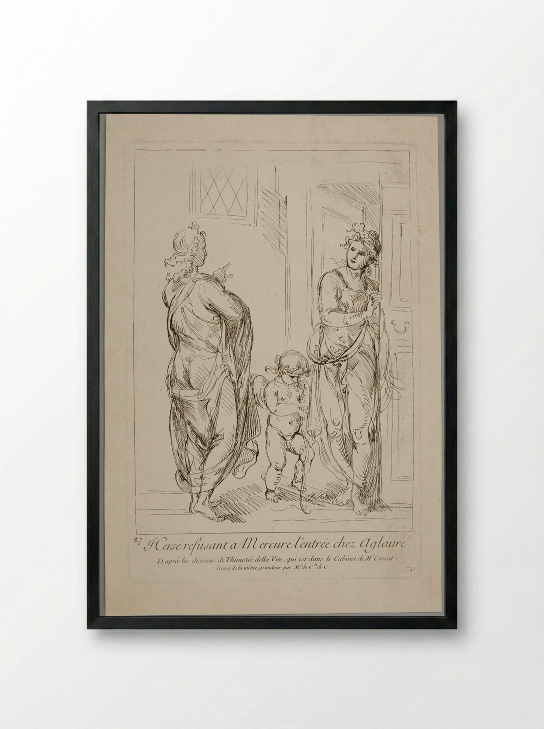 Herse Refusing Mercury Entrance to Aglauros' House - Anne Claude de Philippe, Comte de Caylus - Framed Print Black