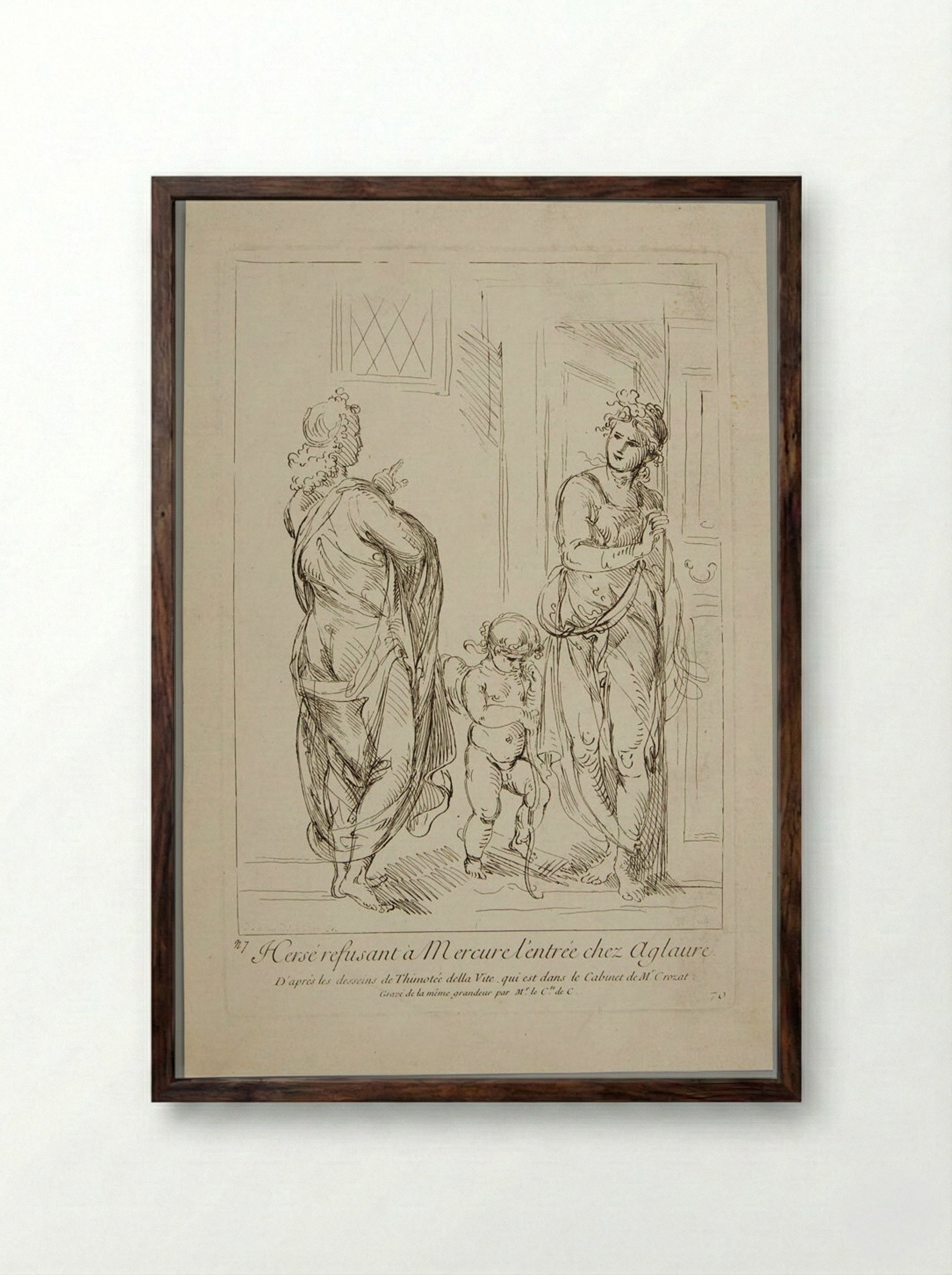 Herse Refusing Mercury Entrance to Aglauros' House - Anne Claude de Philippe, Comte de Caylus - Framed Print Dark Wood