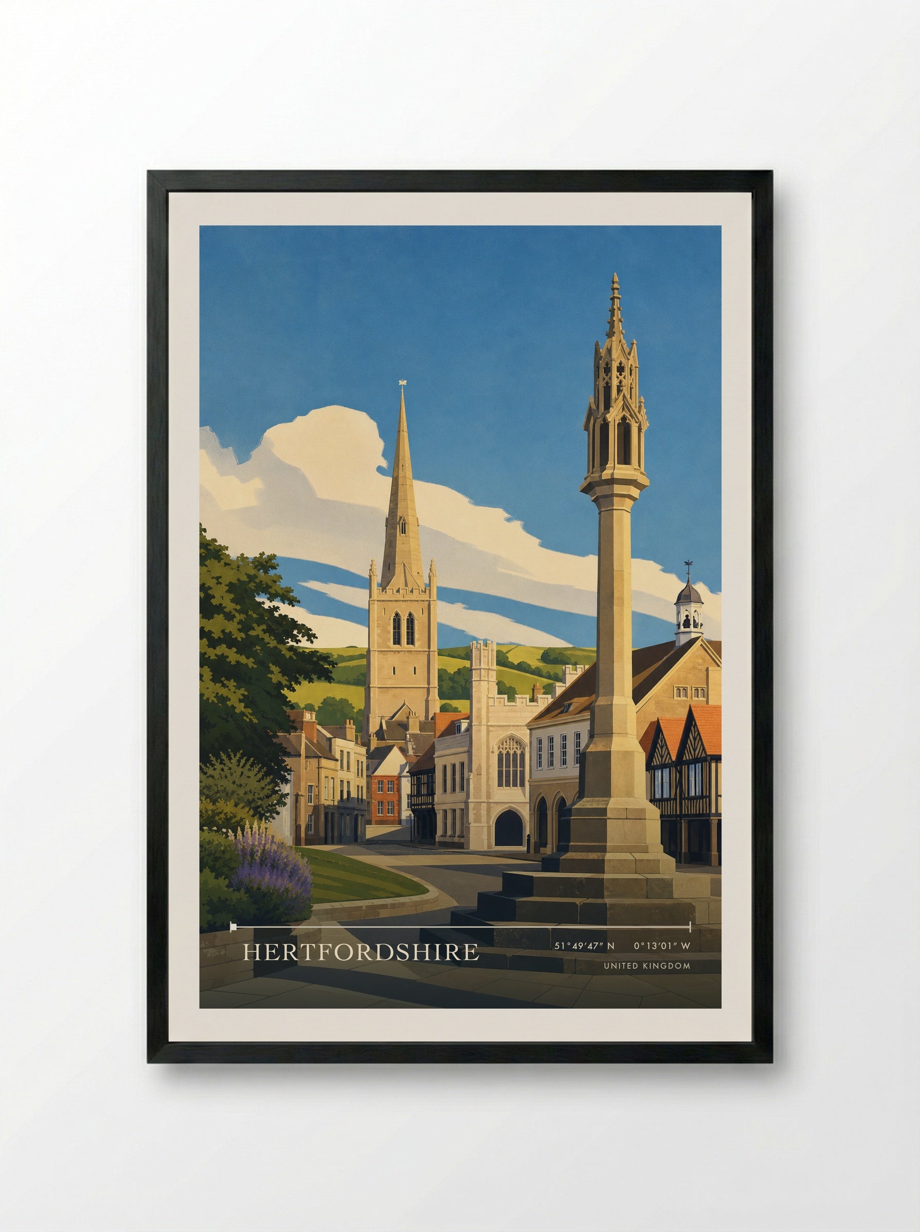 Hertfordshire United Kingdom Travel Poster - Framed Print Black