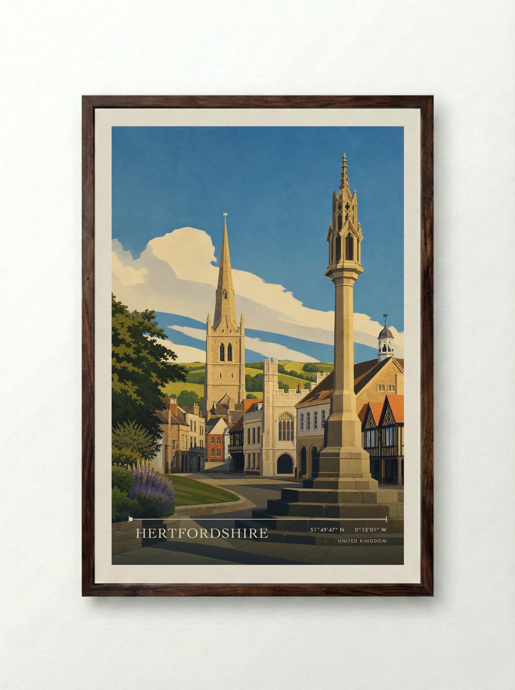 Hertfordshire United Kingdom Travel Poster - Framed Print Dark Wood