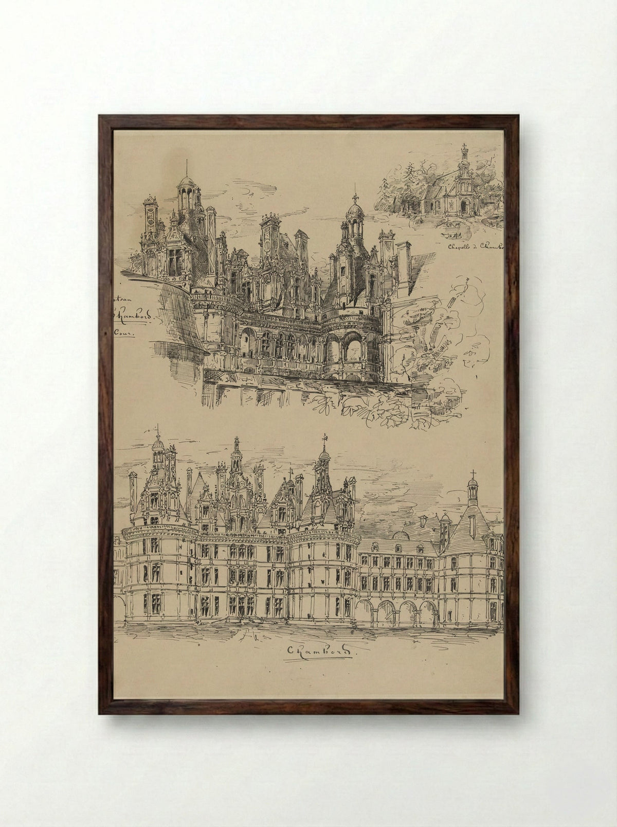 Het Château Chambord en de Chapelle de Chambord - Wilhelm Cornelis Bauer - Framed Print Dark Wood