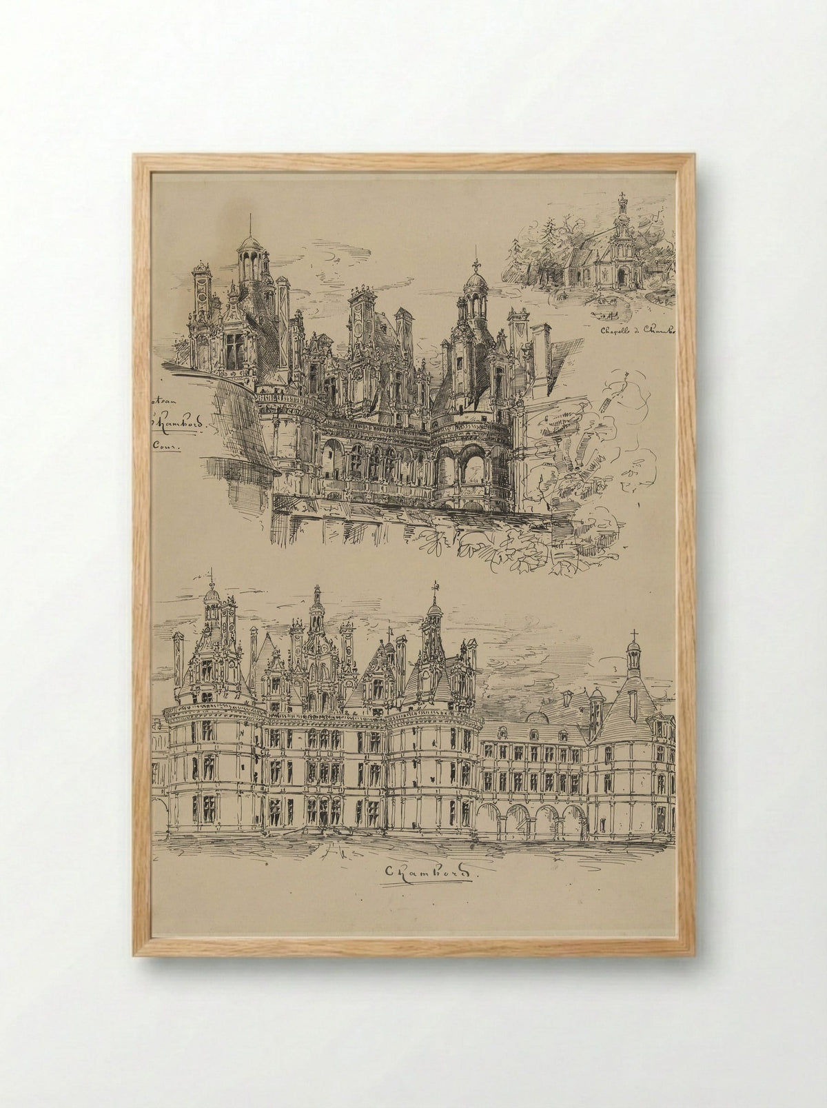 Het Château Chambord en de Chapelle de Chambord - Wilhelm Cornelis Bauer - Framed Print Wood
