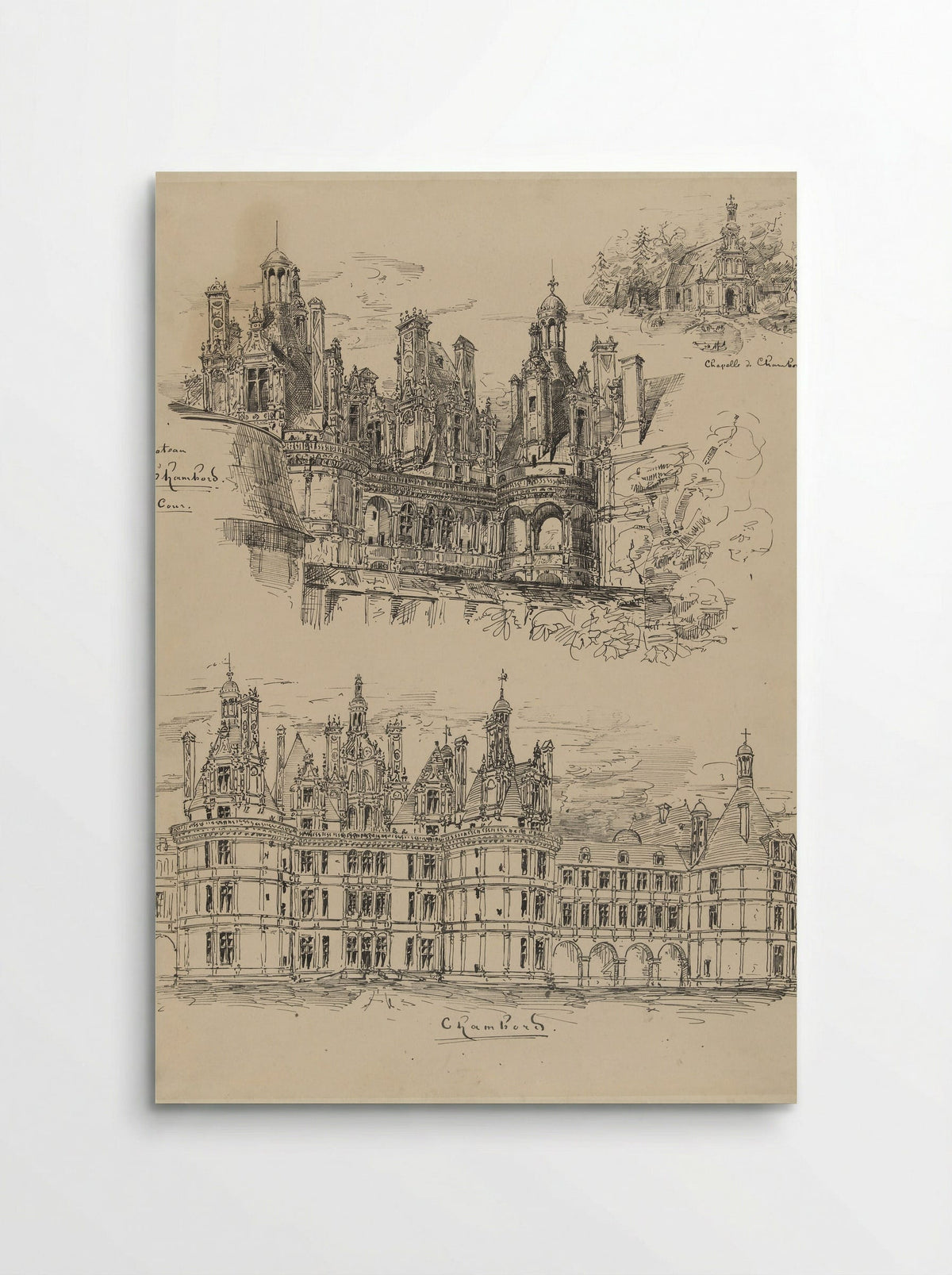 Het Château Chambord en de Chapelle de Chambord - Wilhelm Cornelis Bauer - Poster