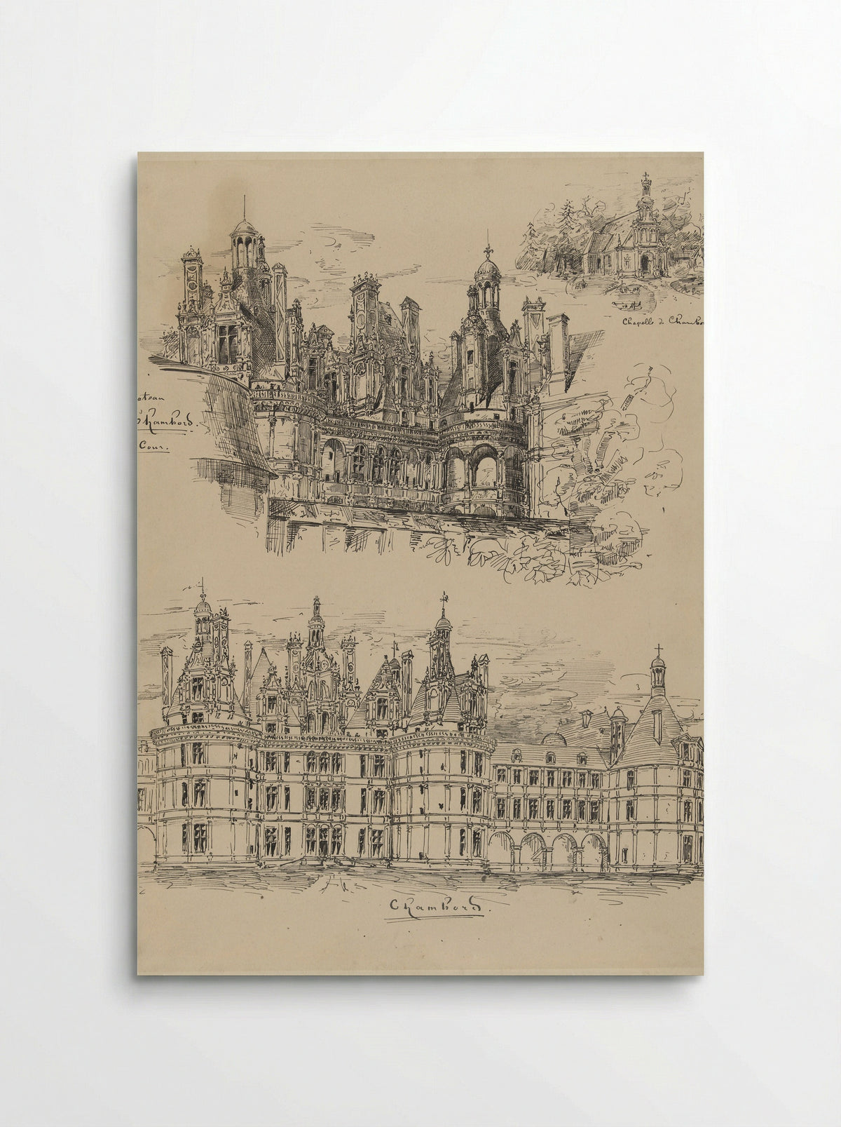 Het Château Chambord en de Chapelle de Chambord - Wilhelm Cornelis Bauer - Poster