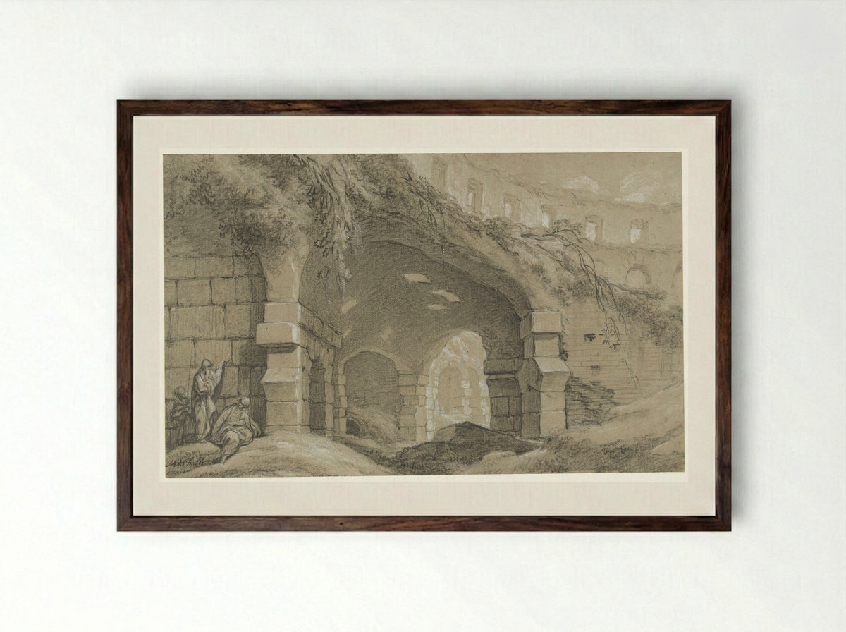 Het Colosseum in Rome - Charles Michel-Ange Challe - Framed Print Dark Wood