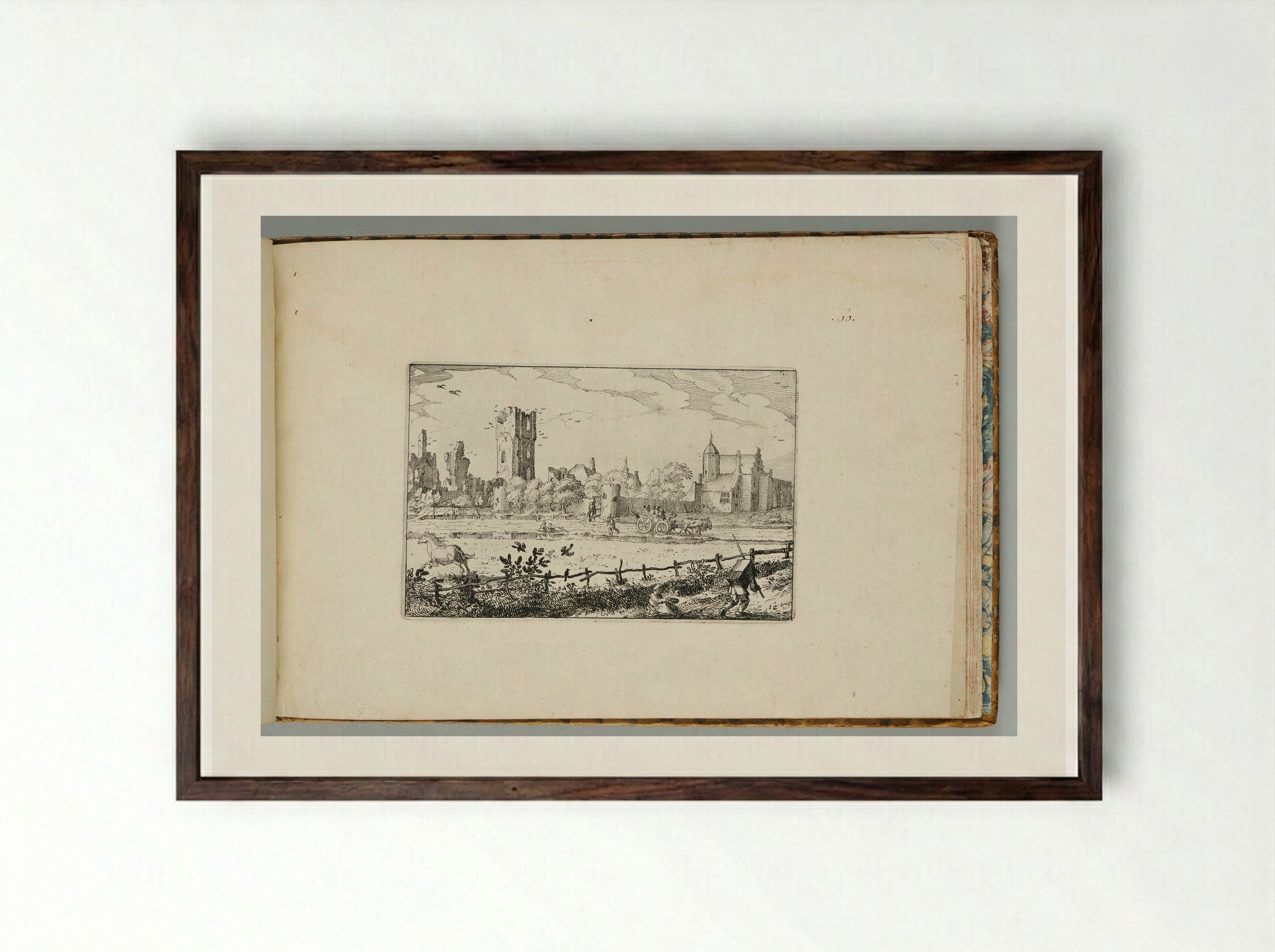 'Het Huis te Cleef,' near Haarlem - Claes Jansz. Visscher - Framed Print Dark Wood