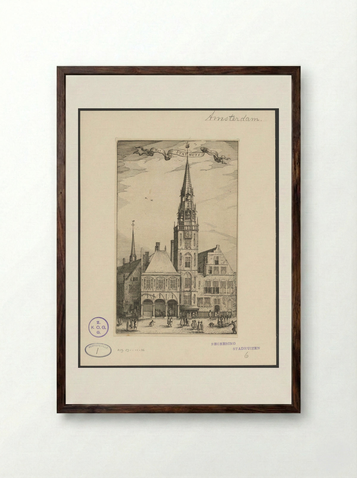 Het Stathuys t'Amsterdam - Claes Jansz. Visscher (II) - Framed Print Dark Wood