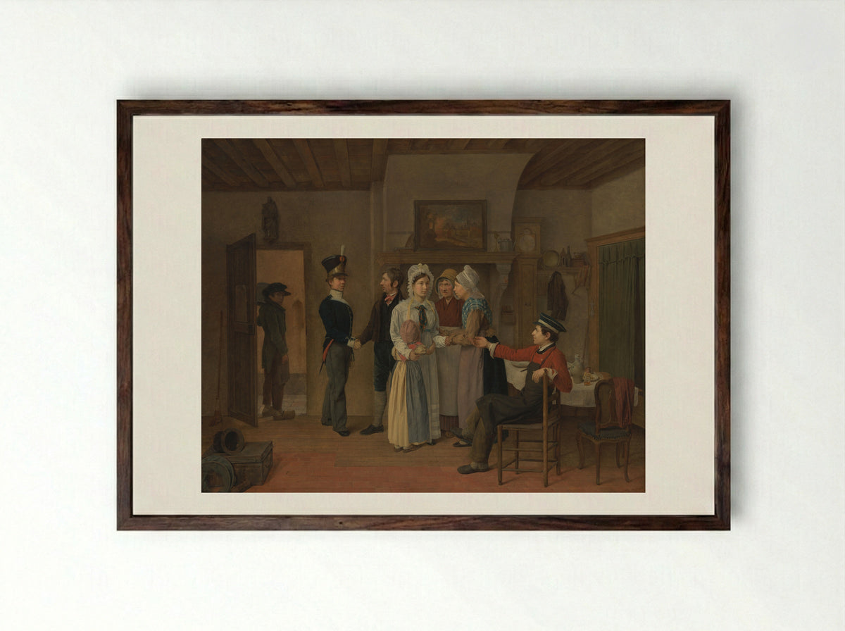 Het afscheid van de soldaat - Charles van Beveren - Framed Print Dark Wood