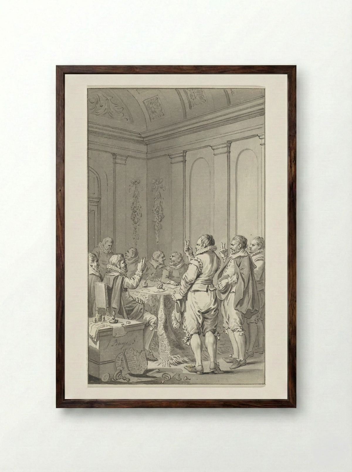 Het afzweren van Filips II door de Staten - Jacobus Buys - Framed Print Dark Wood