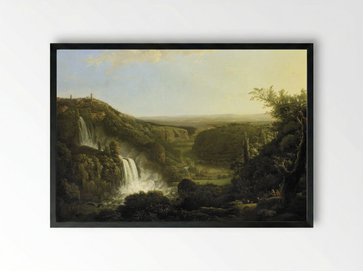 Het dal van de Anio met de watervallen van Tivoli - Cornelis Apostool - Framed Print Black