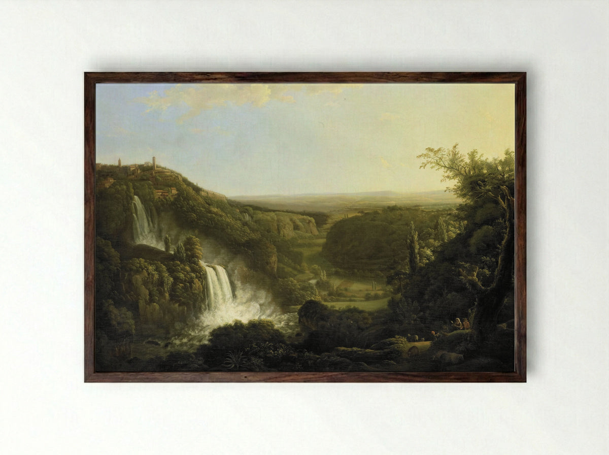 Het dal van de Anio met de watervallen van Tivoli - Cornelis Apostool - Framed Print Dark Wood