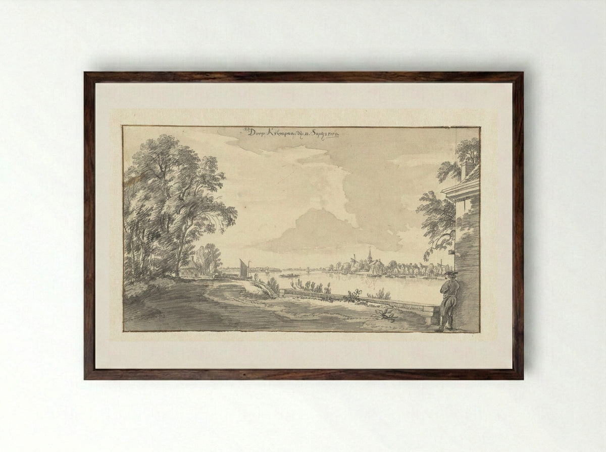 Het dorp Krimpen - Jan de Beijer - Framed Print Dark Wood