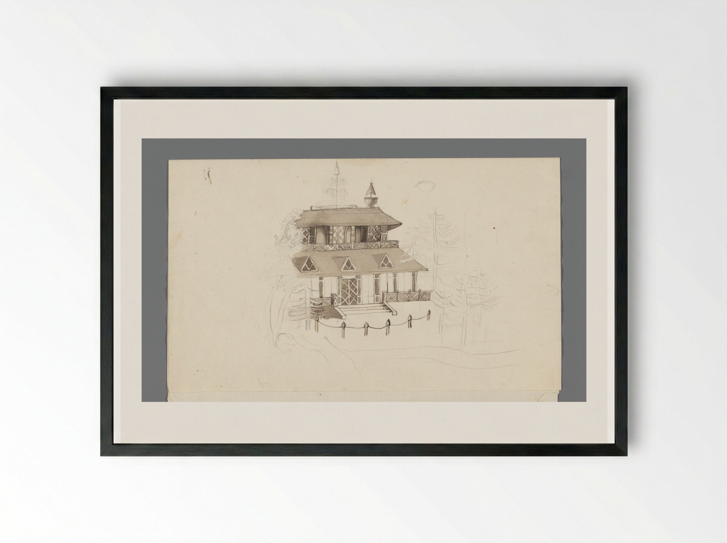 Het huis Peking te Baarn - David Pièrre Giottino Humbert de Superville - Framed Print Black