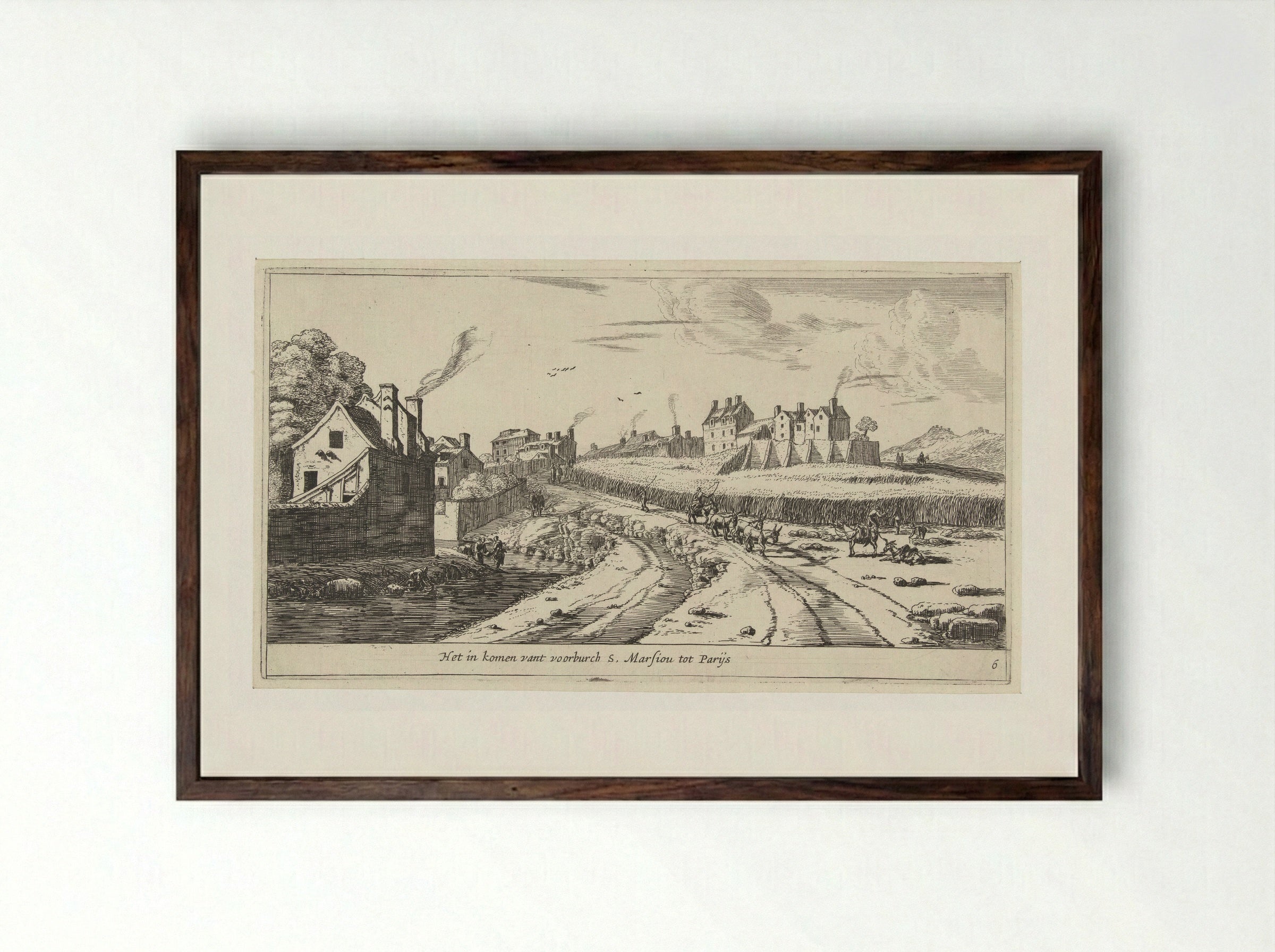 Het in komen vant voorburch S. Marsiou tot Parijs - Reinier Nooms - Framed Print Dark Wood