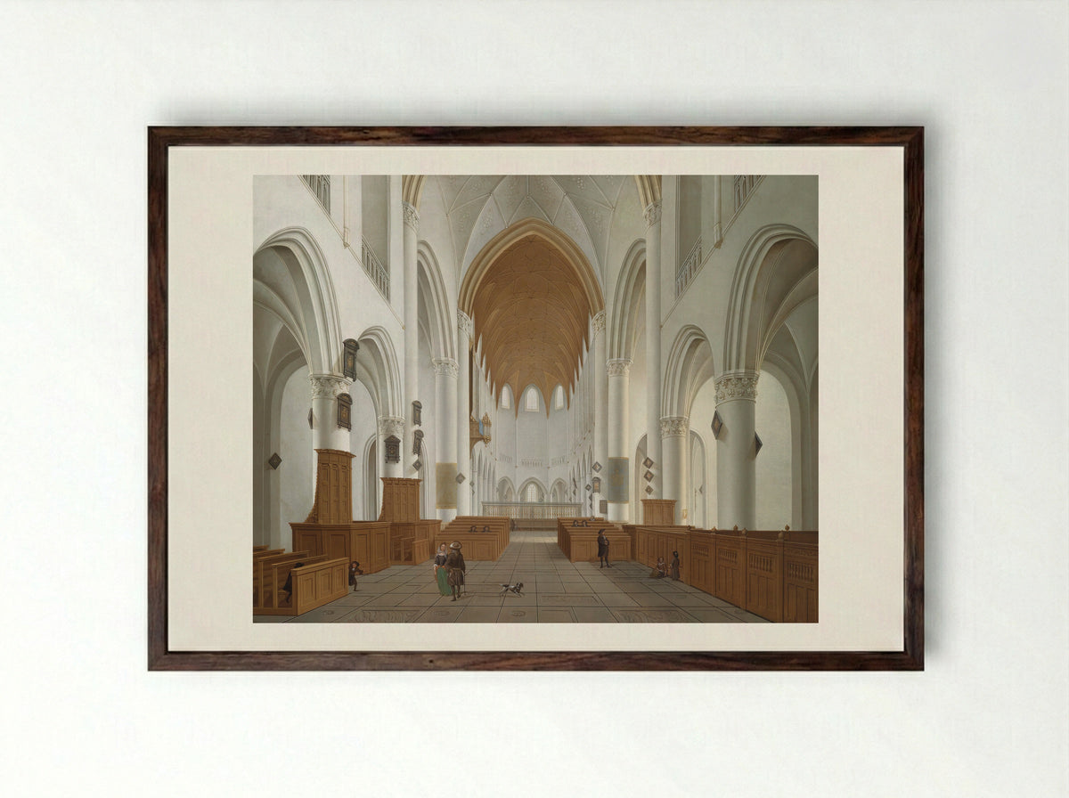 Het interieur van de Sint Bavokerk te Haarlem - Isaak van Nickelen - Framed Print Dark Wood