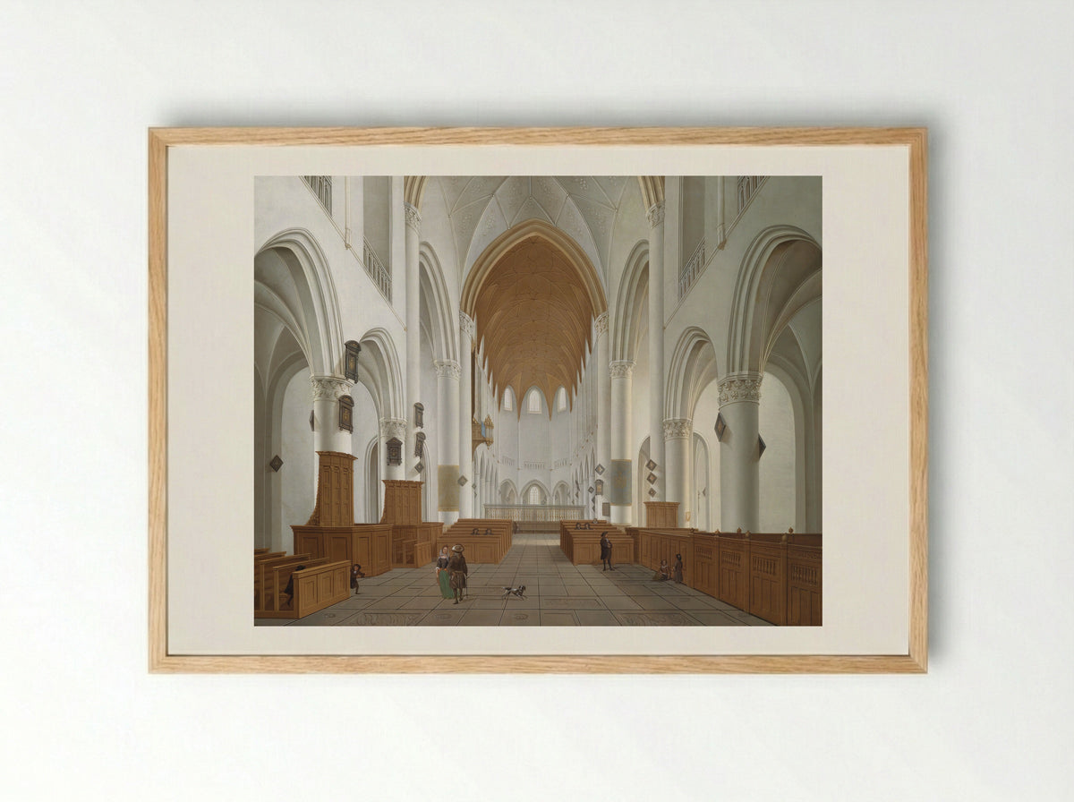 Het interieur van de Sint Bavokerk te Haarlem - Isaak van Nickelen - Framed Print Wood