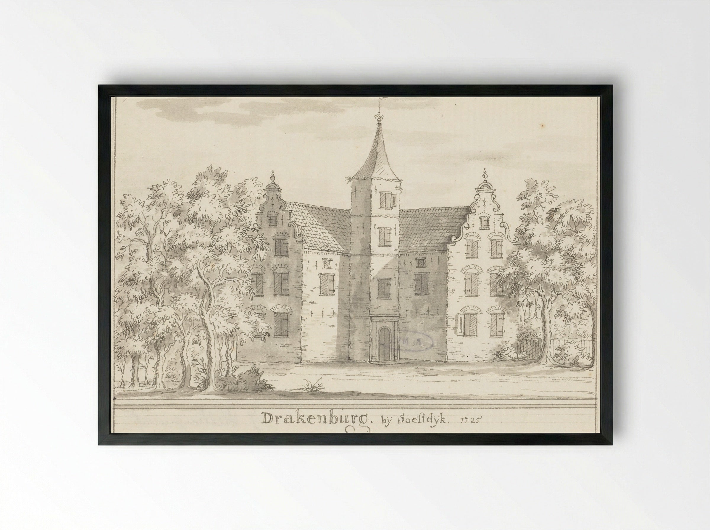 Het kasteel Drakenburg bij Soestdijk - Jacobus Stellingwerff - Framed Print Black
