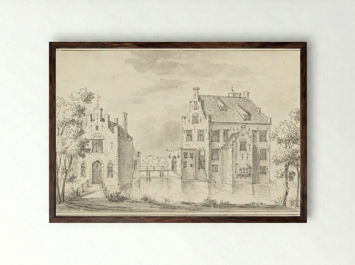 Het kasteel Groenewoude bij Woudenberg - Jacobus Stellingwerff - Framed Print Dark Wood