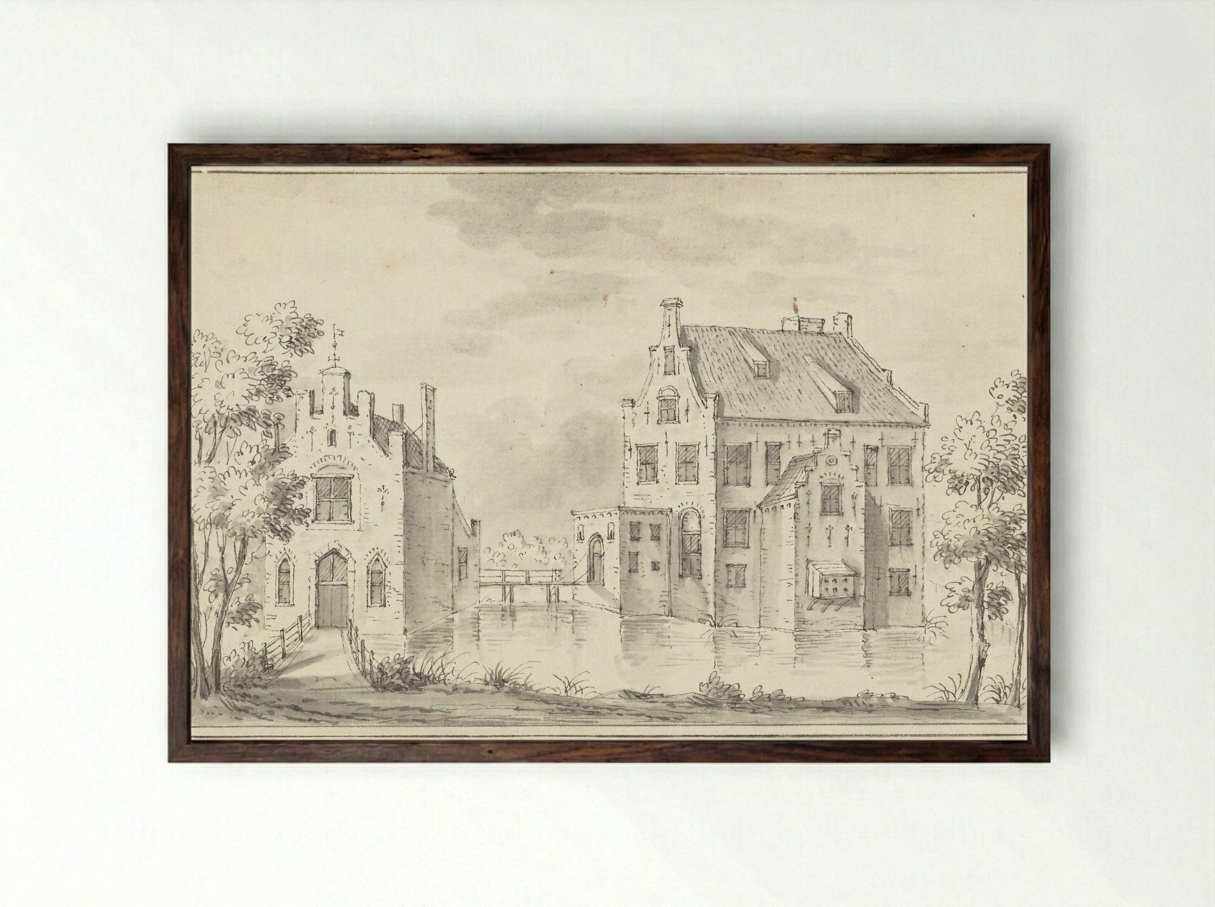 Het kasteel Groenewoude bij Woudenberg - Jacobus Stellingwerff - Framed Print Dark Wood