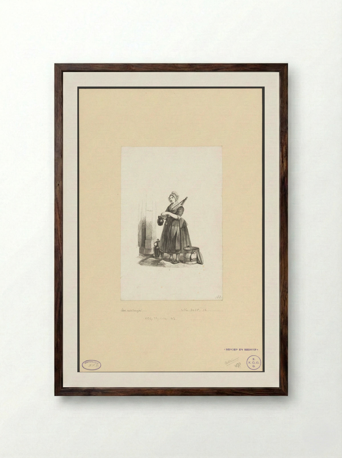 Het melkmeisje (The Milkmaid) - Henry Brown - Framed Print Dark Wood