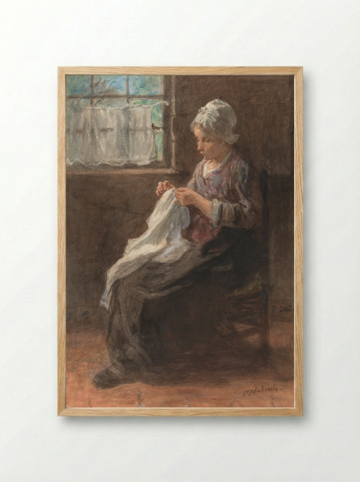 Het naaistertje - Jozef Israëls - Framed Print Wood