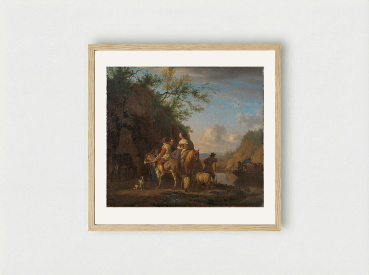 Het ponteveer (The Ferry) - Adriaen van de Velde - Framed Print Wood