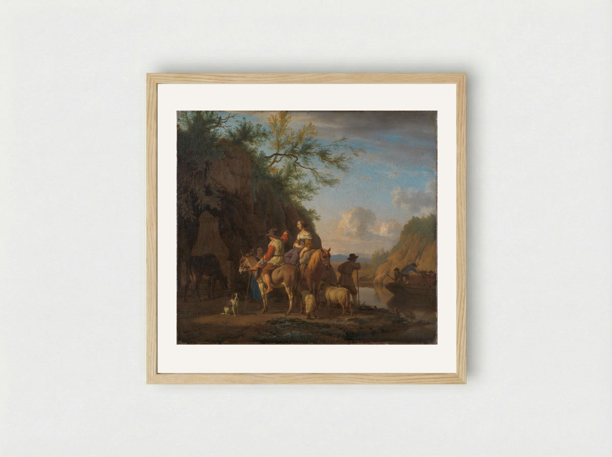 Het ponteveer (The Ferry) - Adriaen van de Velde - Framed Print Wood