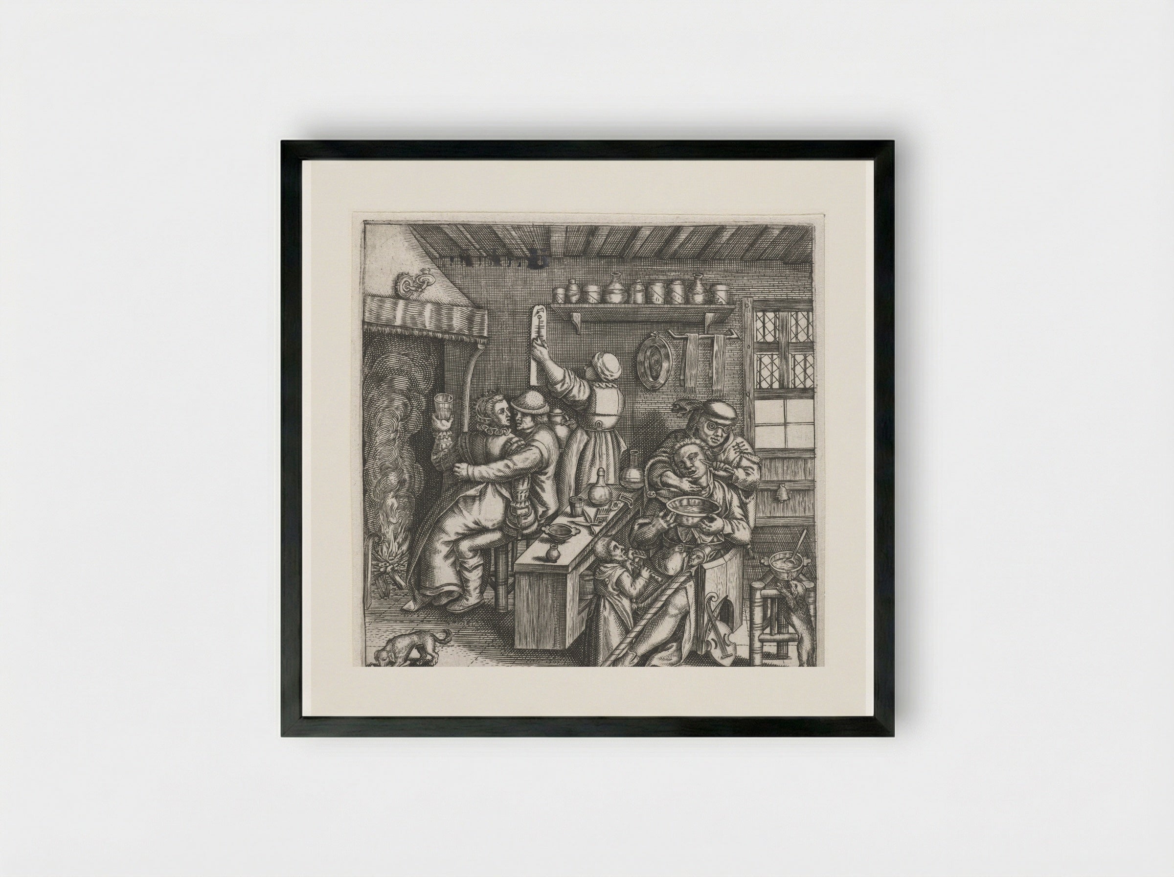 Het scheren van de zot - Johann Theodor de Bry - Framed Print Black