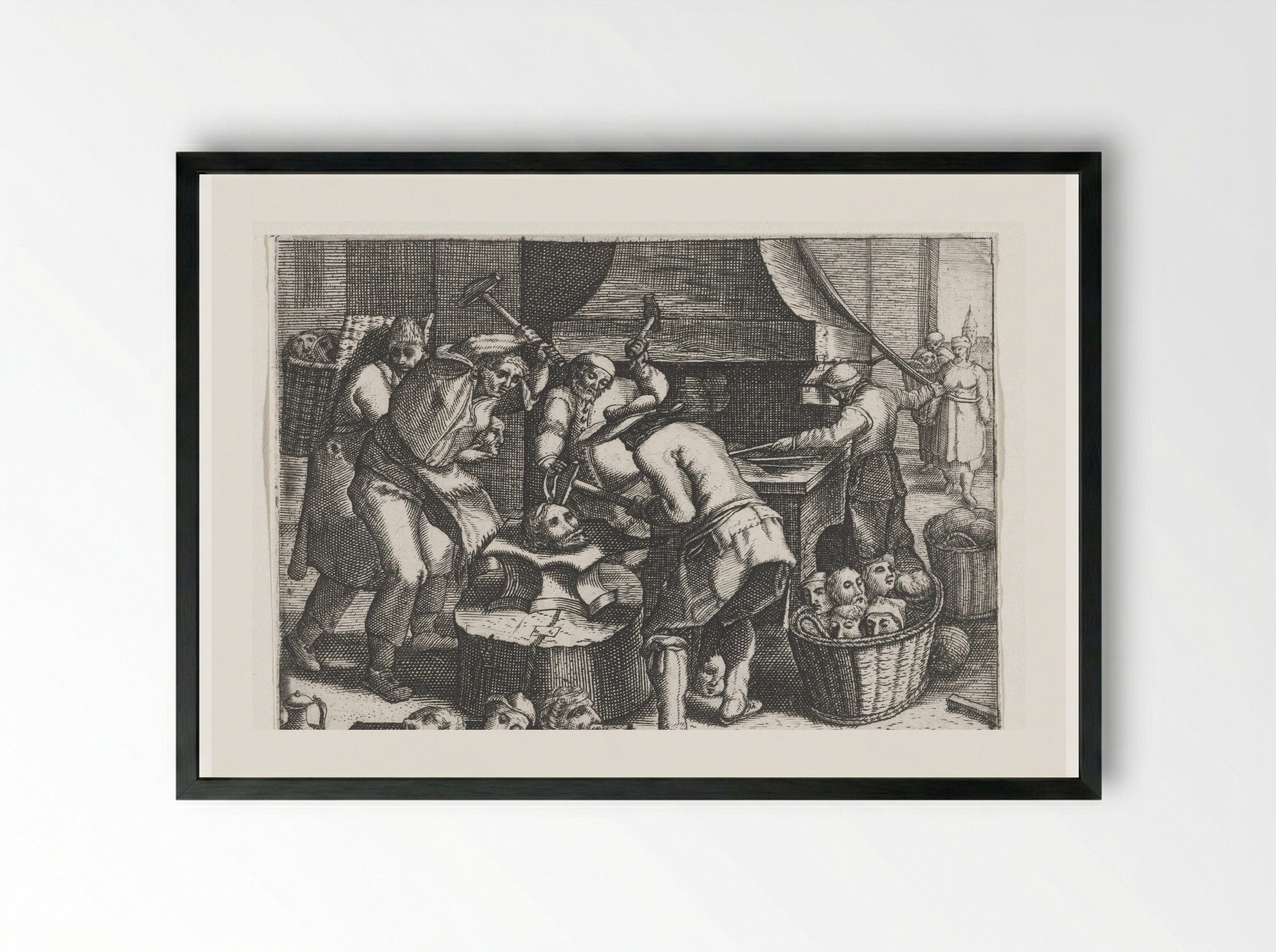 Het smeden der hoofden - Johann Theodor de Bry - Framed Print Black