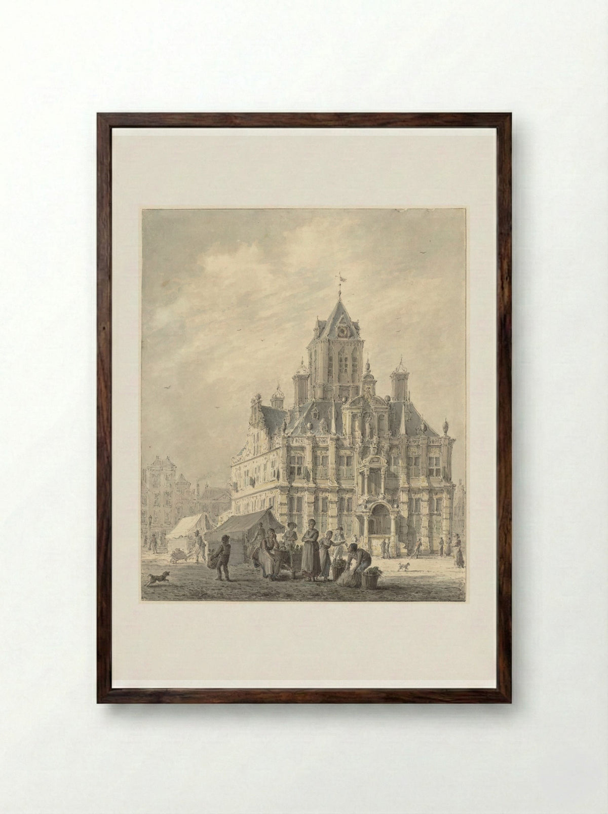 Het stadhuis van Delft - Johannes Jelgerhuis - Framed Print Dark Wood