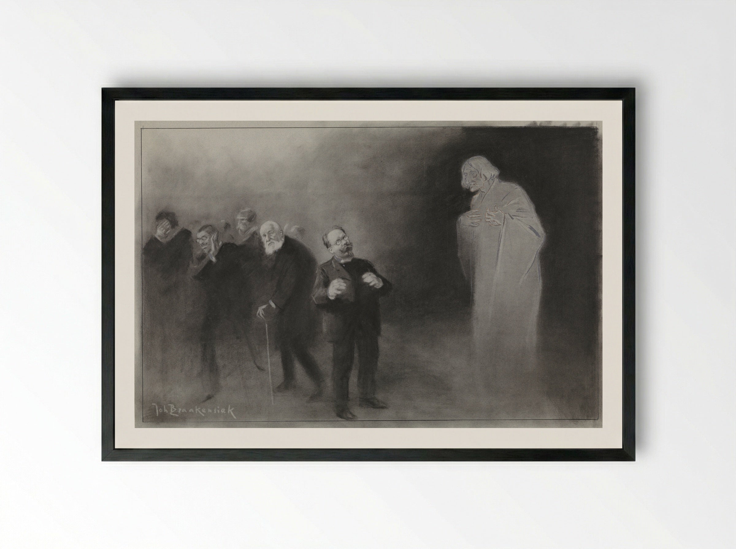 Het vergeten van Schimmel in den Nieuwjaarswensch van den Stadschouwburg - Johan Braakensiek - Framed Print Black
