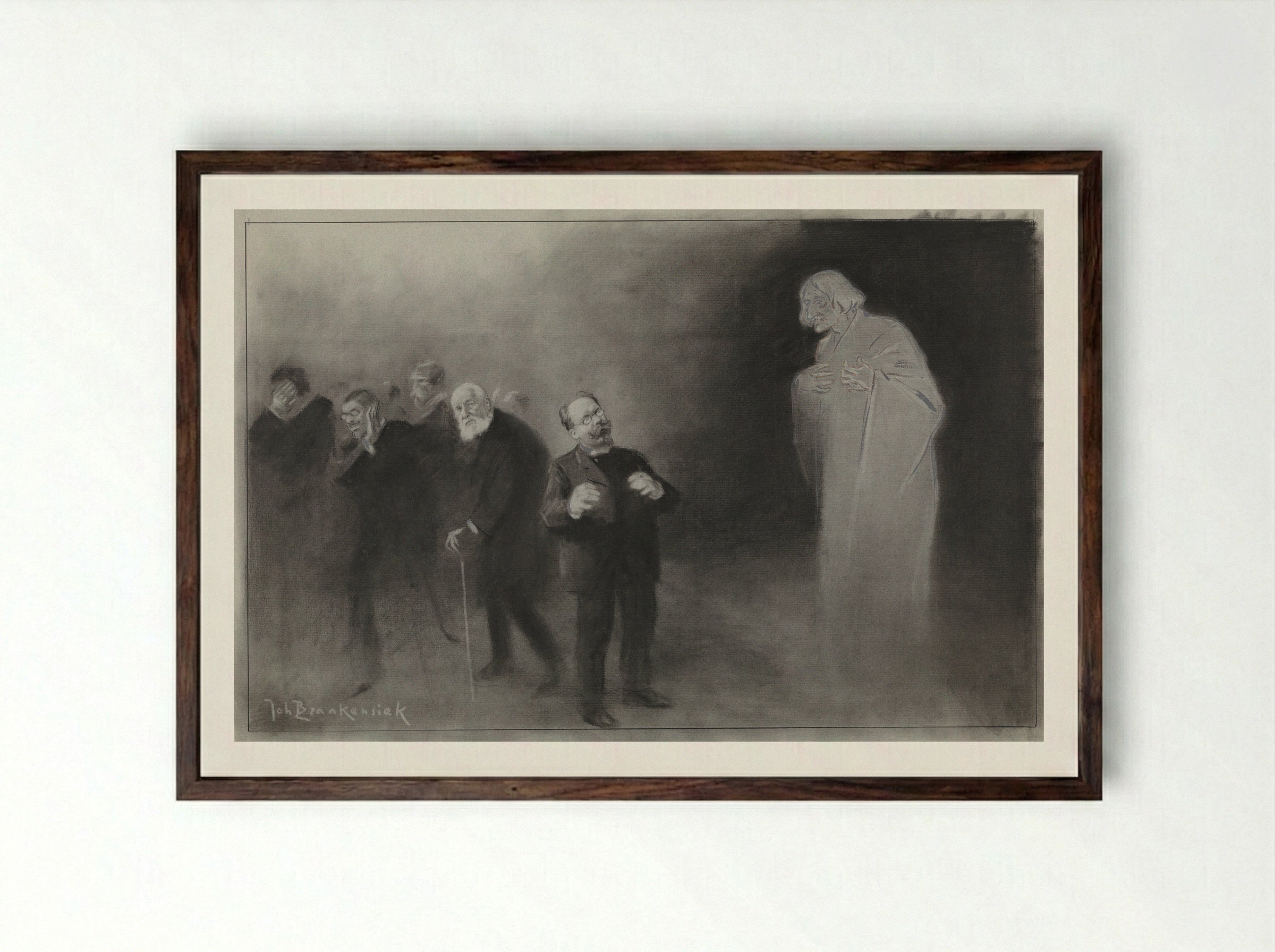 Het vergeten van Schimmel in den Nieuwjaarswensch van den Stadschouwburg - Johan Braakensiek - Framed Print Dark Wood