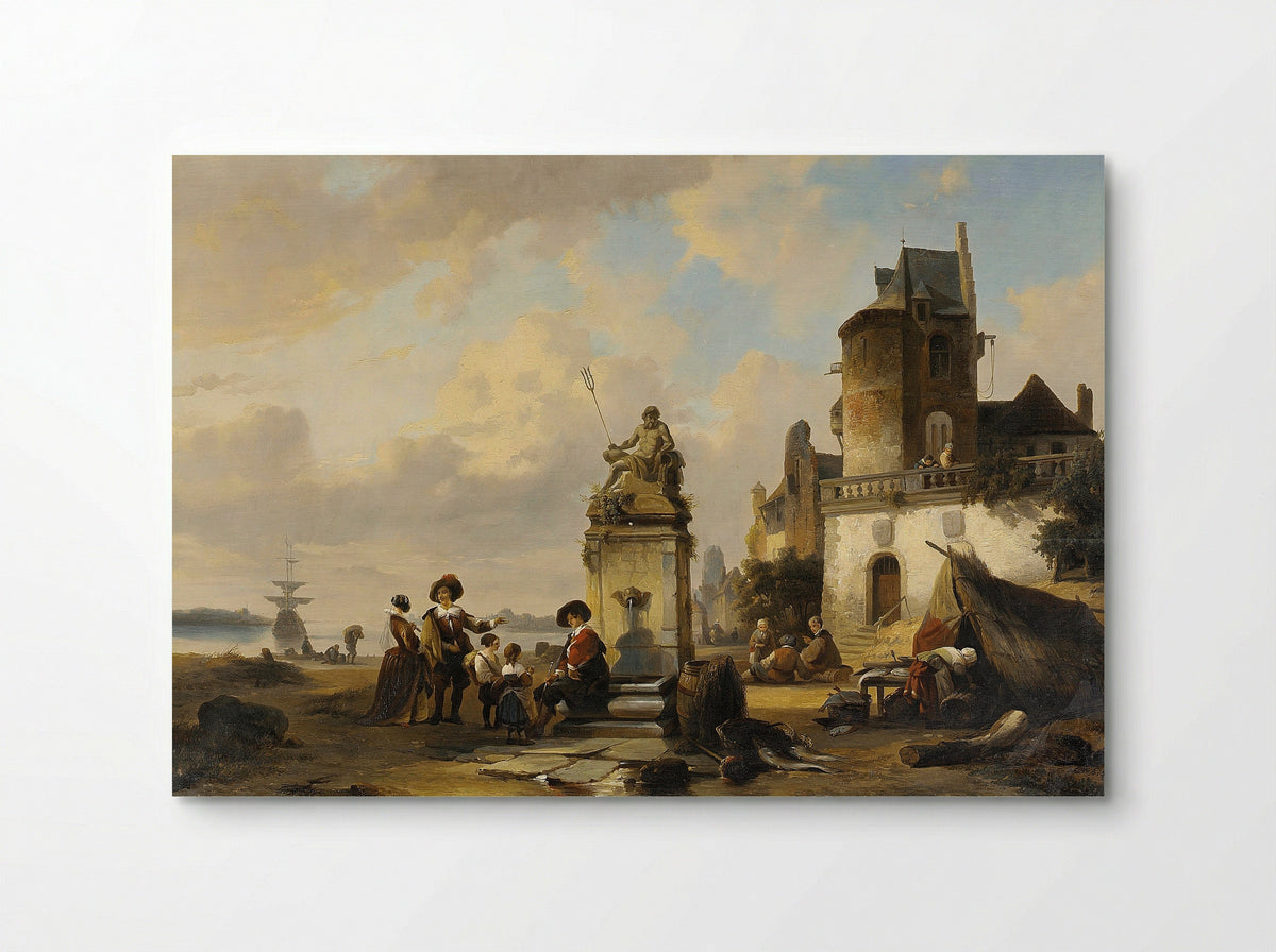 Het vertrek van boten uit een dorp - Henri Adolphe Schaep - Poster