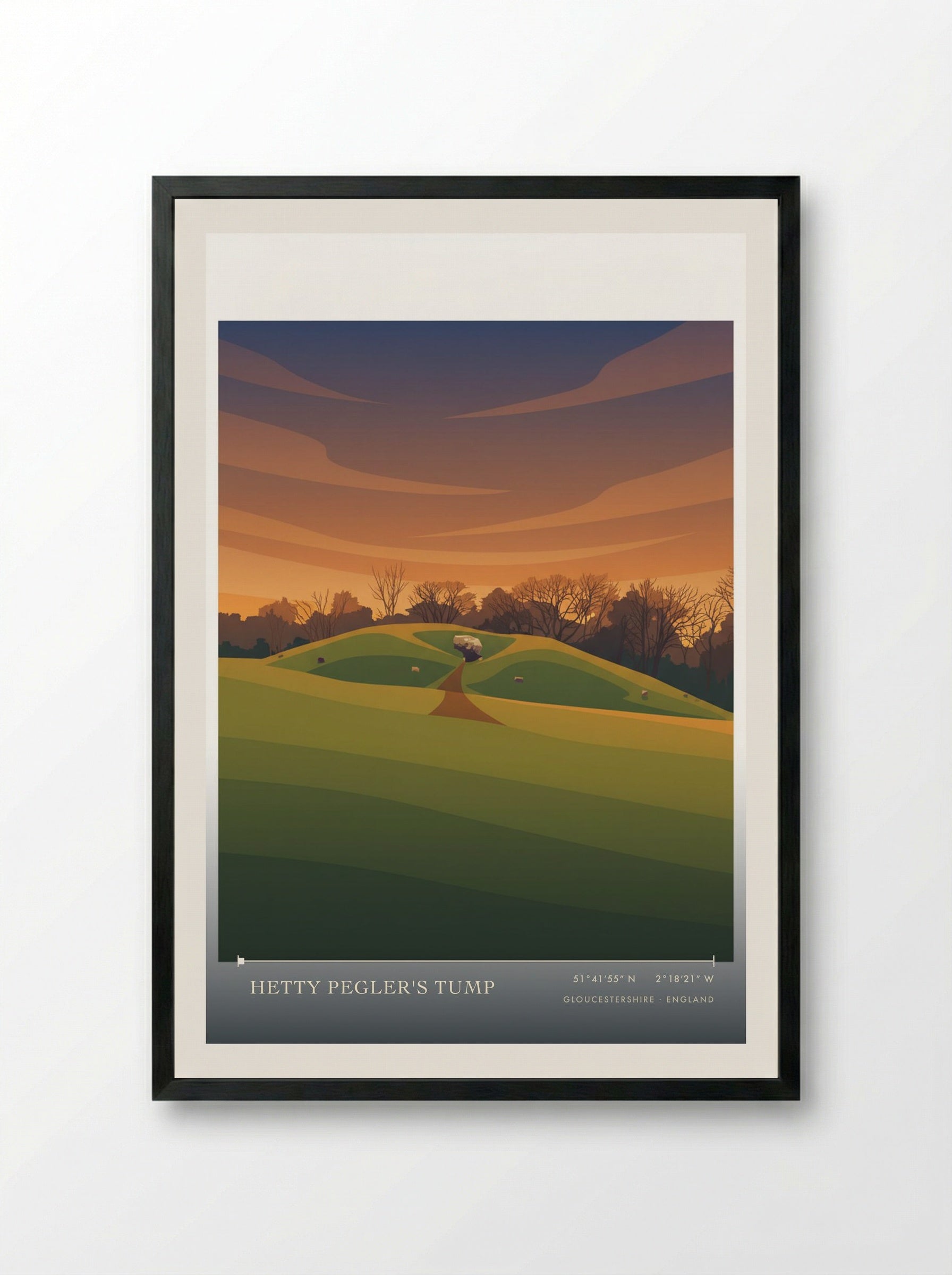 Hetty Pegler's Tump Gloucestershire England Travel Poster - Framed Print Black