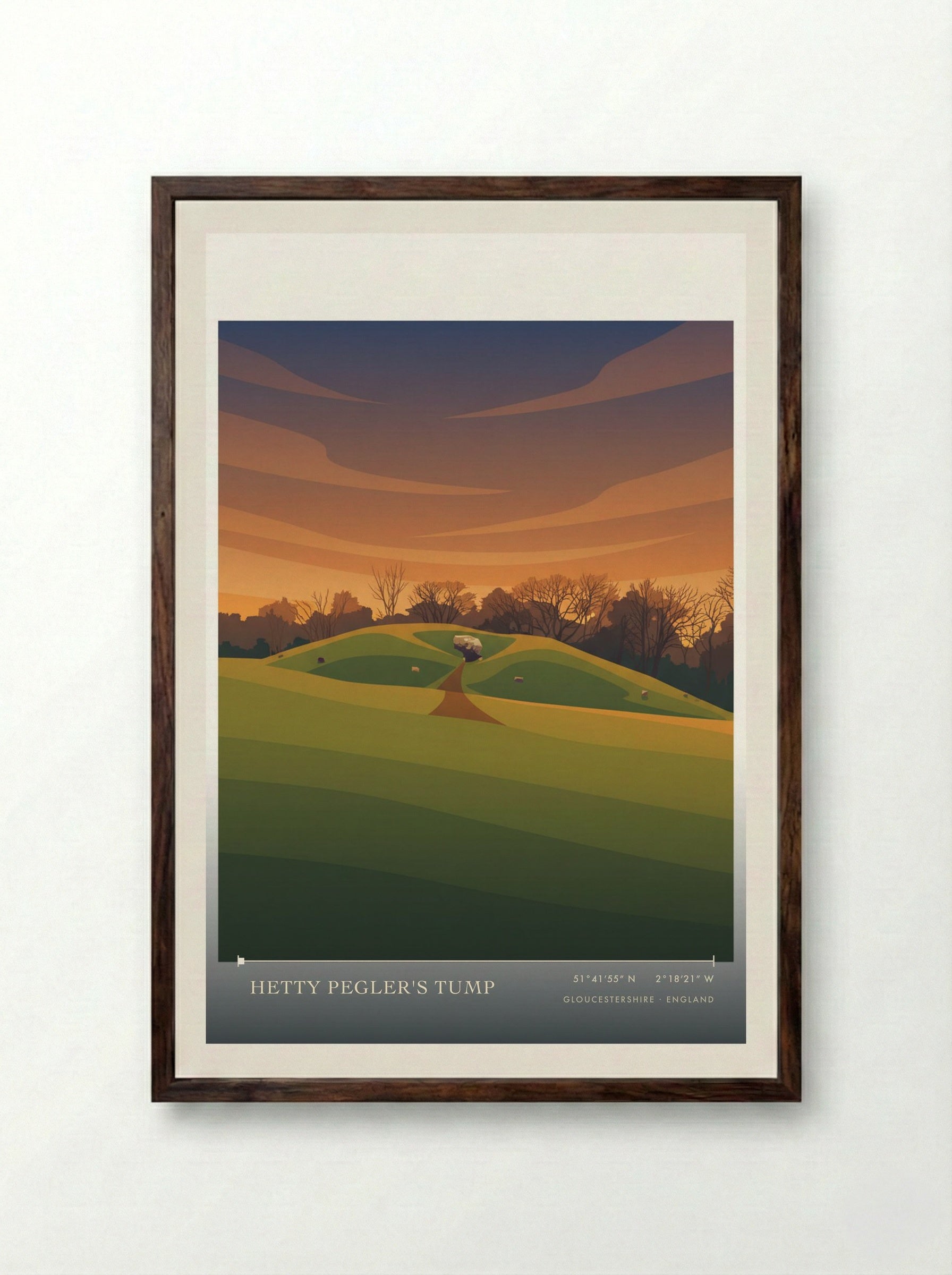 Hetty Pegler's Tump Gloucestershire England Travel Poster - Framed Print Dark Wood