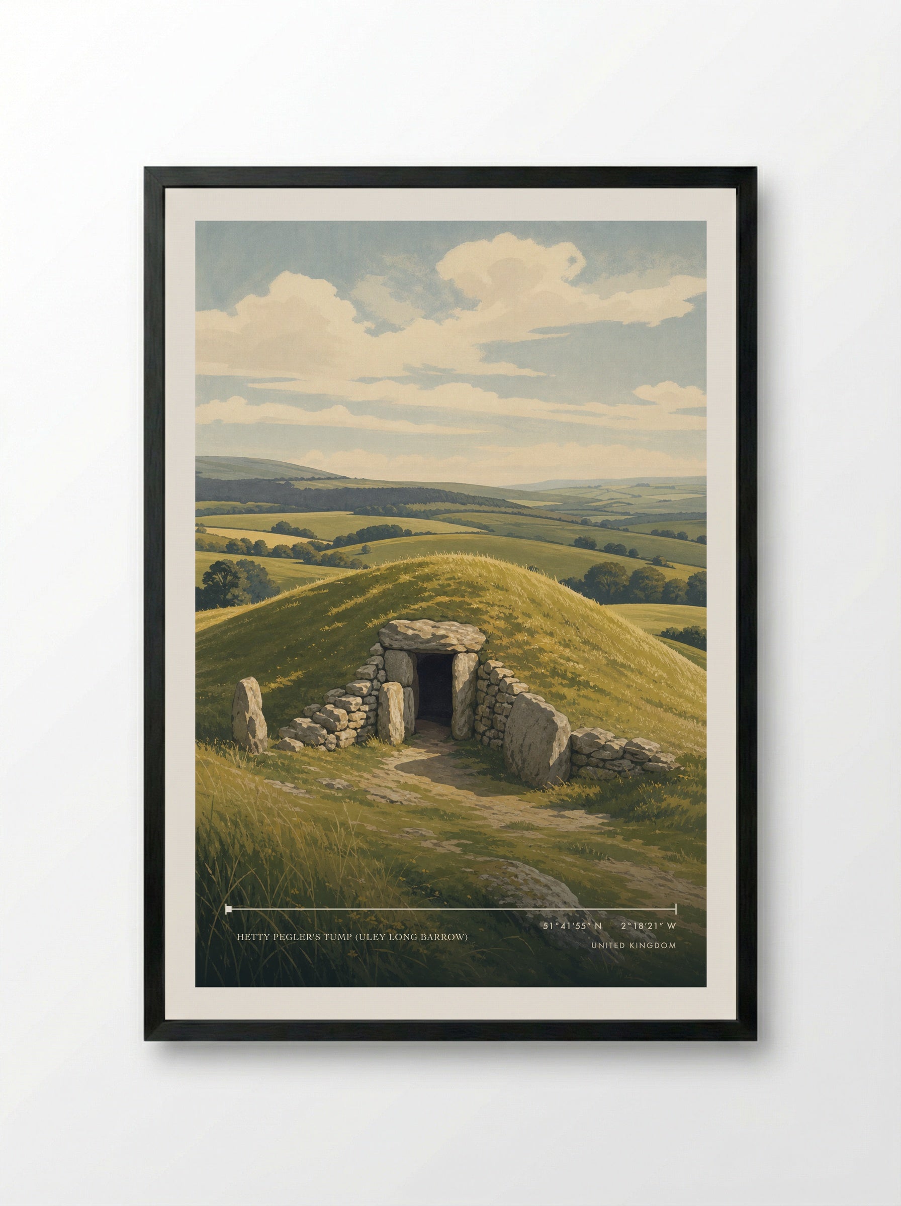 Hetty Pegler's Tump (Uley Long Barrow) United Kingdom Travel Poster - Framed Print Black