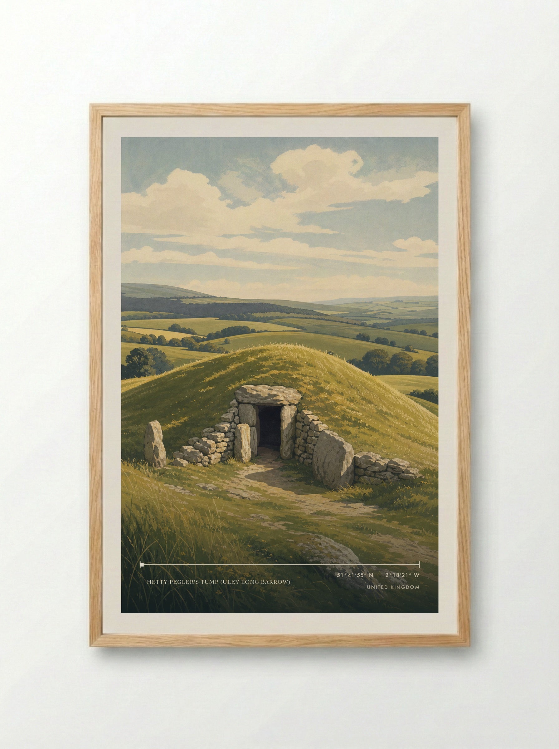 Hetty Pegler's Tump (Uley Long Barrow) United Kingdom Travel Poster - Framed Print Wood
