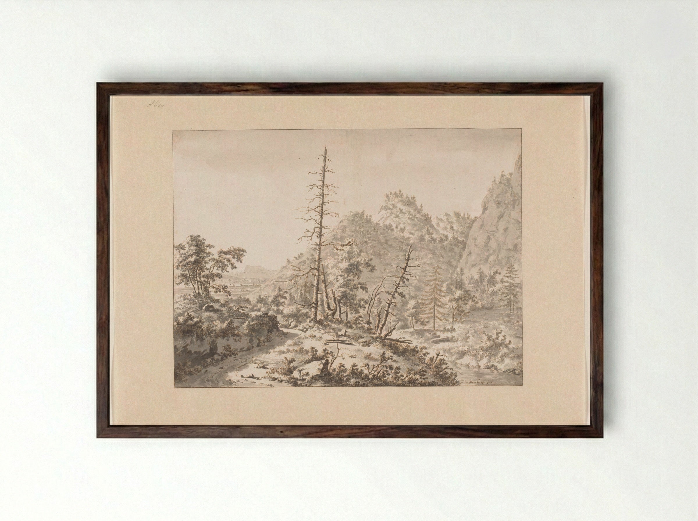Heuvellandschap in de omgeving van Grenoble - Frederik de Moucheron - Framed Print Dark Wood