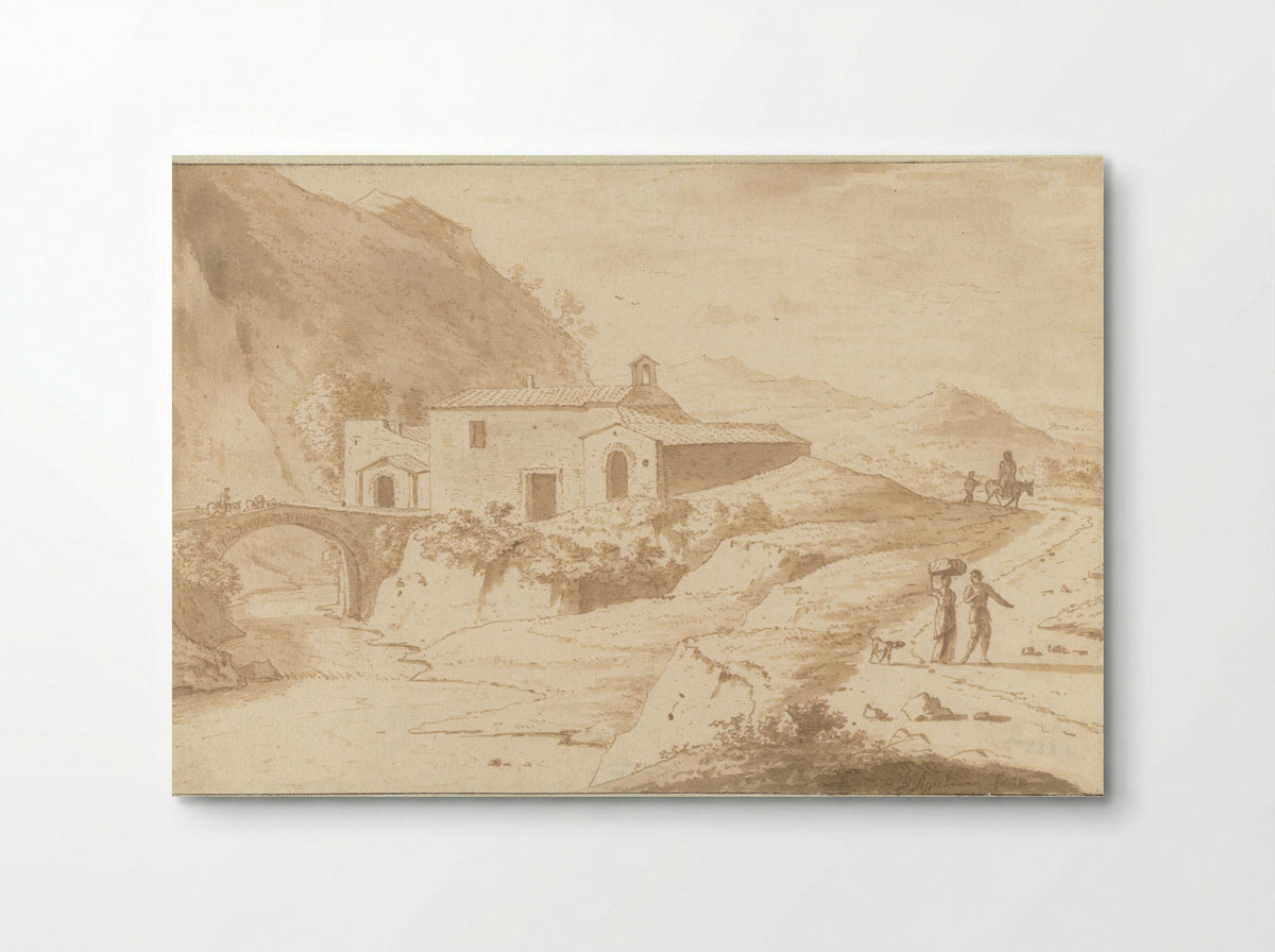 Heuvellandschap met een kapel bij een brug - Bartholomeus Appelman - Poster