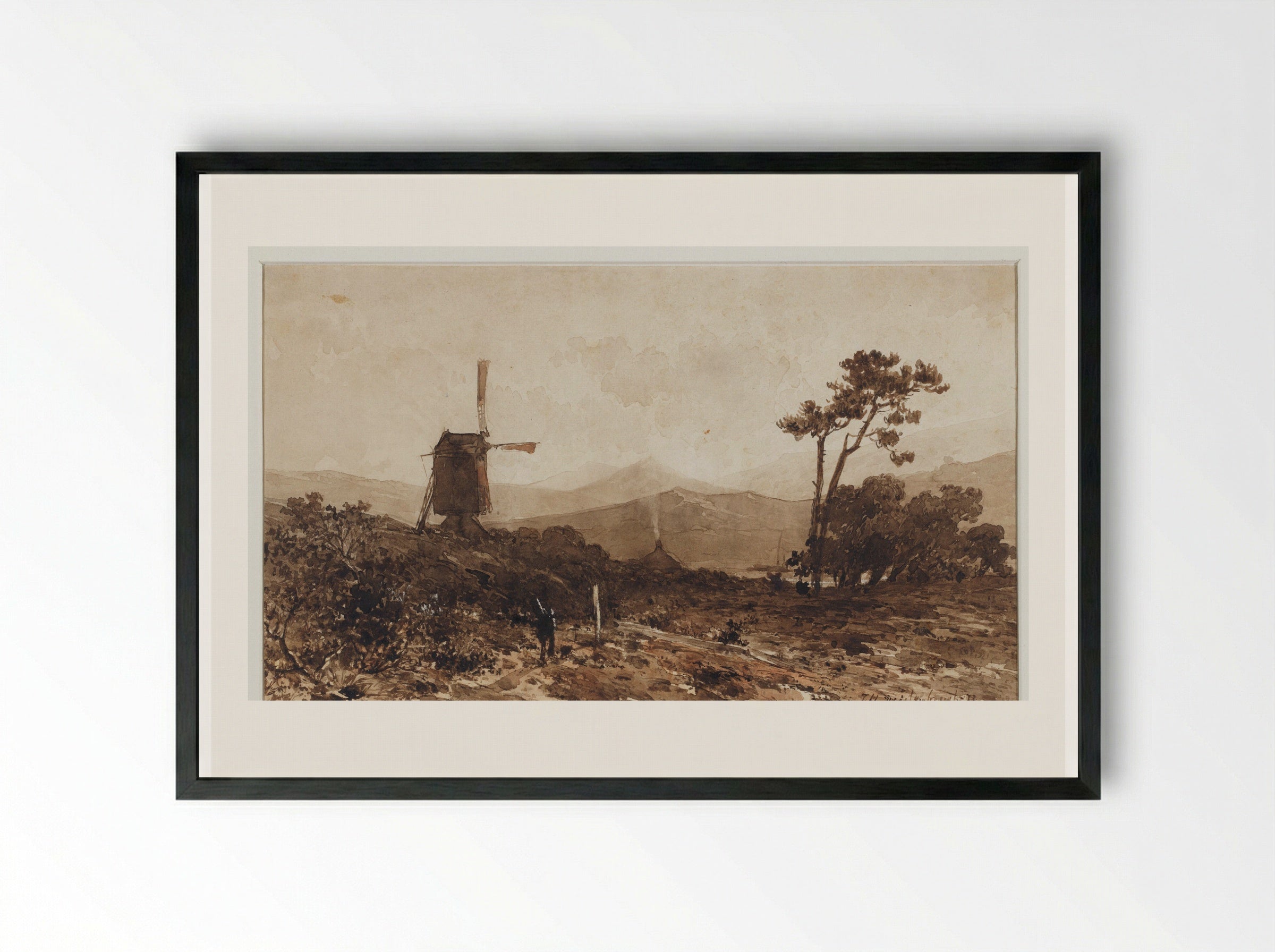 Heuvellandschap met links een molen - Johan Hendrik Weissenbruch - Framed Print Black