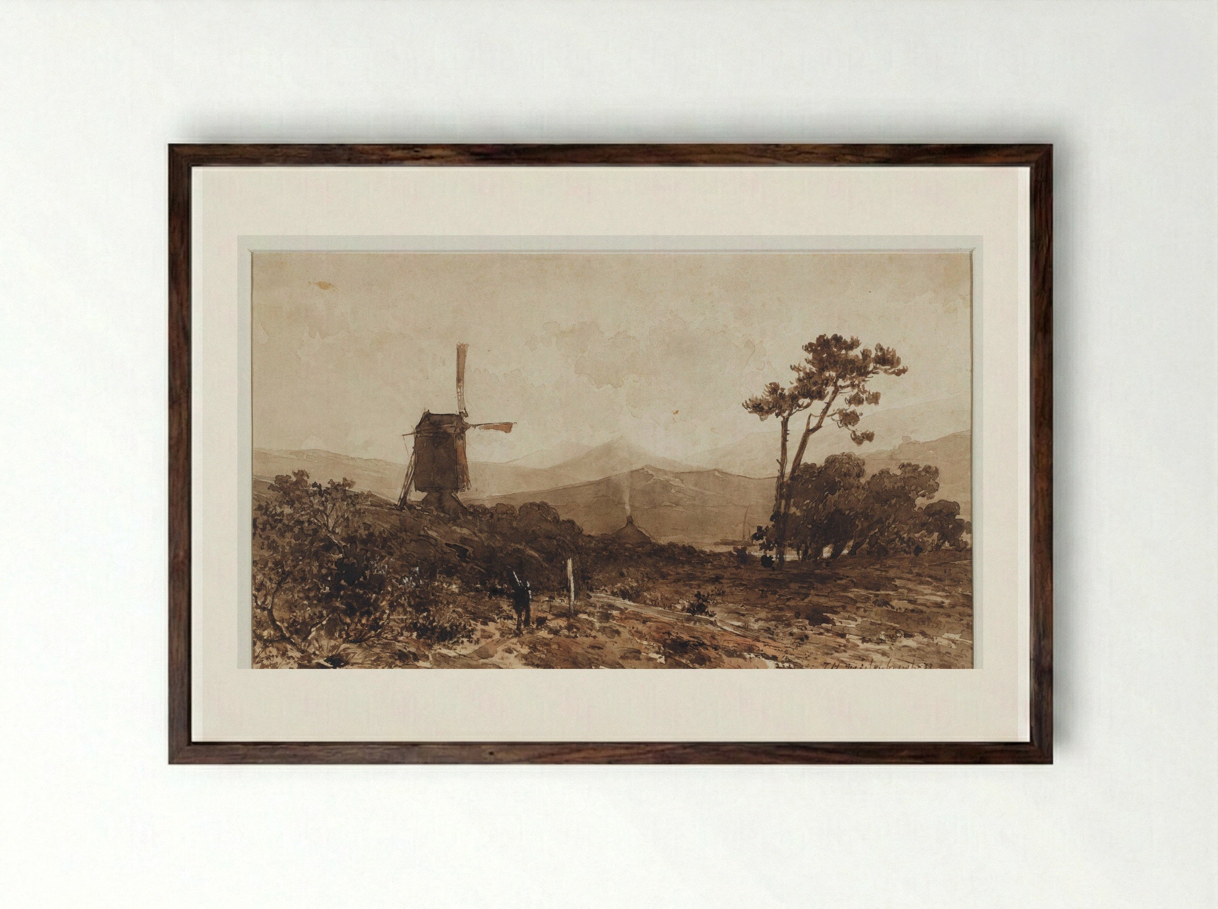 Heuvellandschap met links een molen - Johan Hendrik Weissenbruch - Framed Print Dark Wood