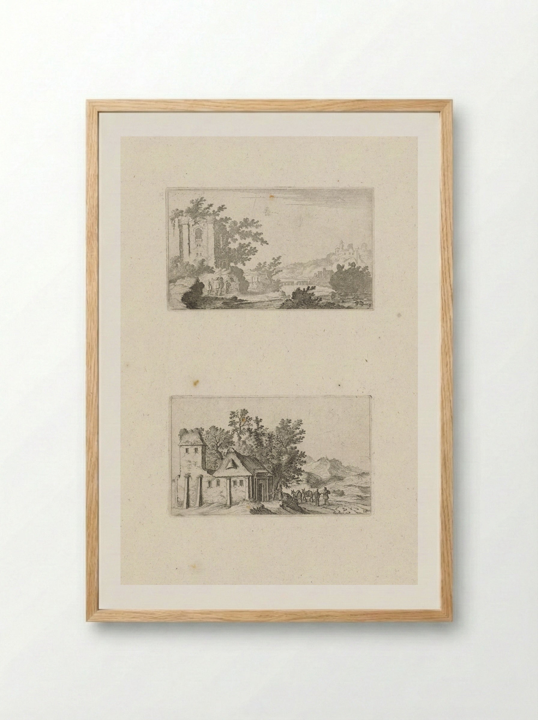 Heuvellandschap met ruïne en een boerderij in een heuvelland - Gillis van Scheyndel (I) - Framed Print Wood