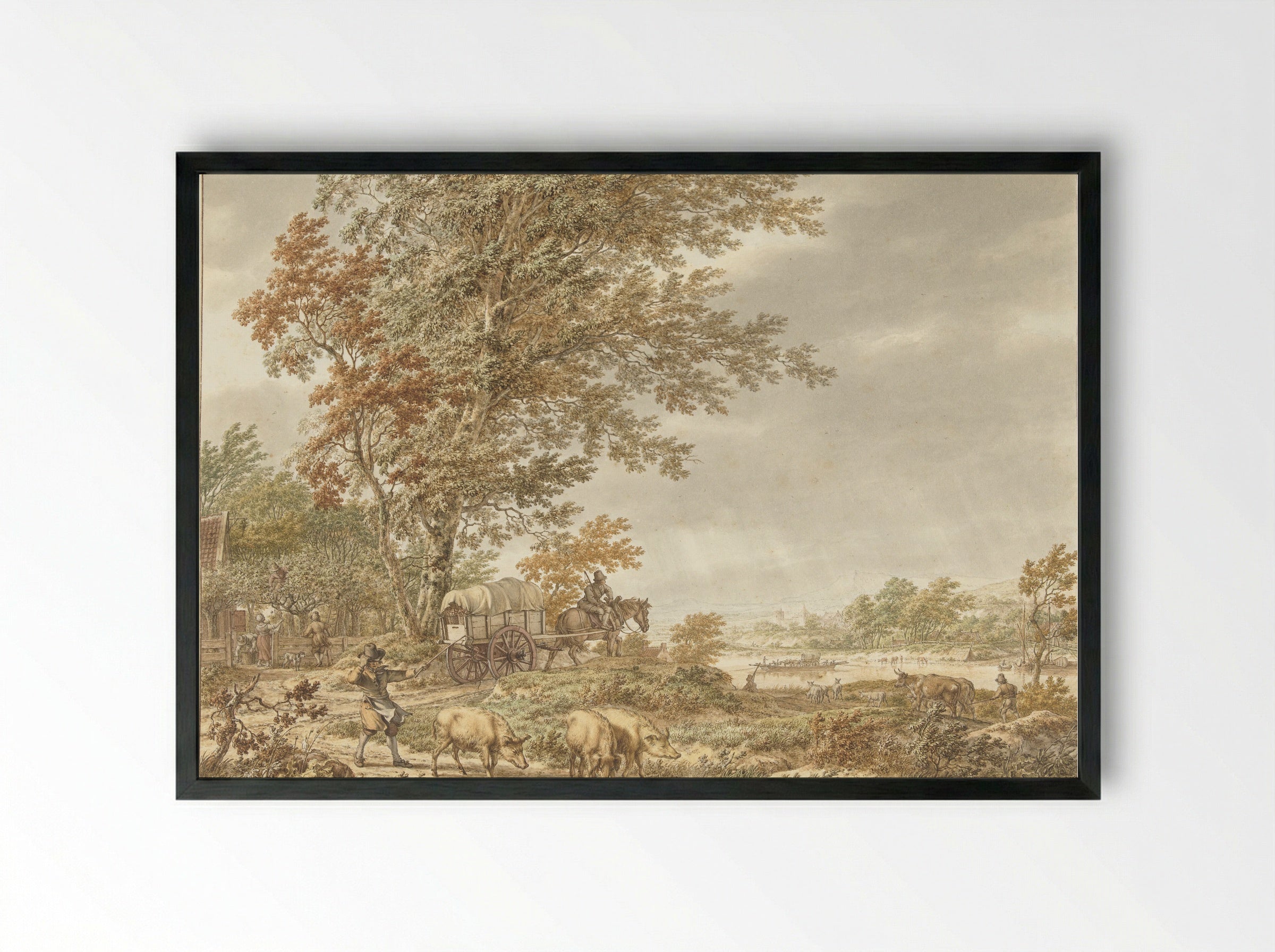 Heuvellandschap met varkenshoeder - Jacob Cats - Framed Print Black