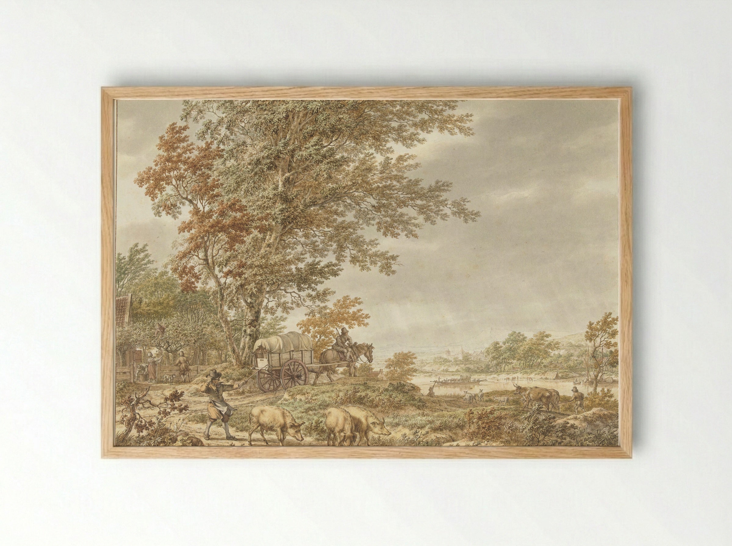 Heuvellandschap met varkenshoeder - Jacob Cats - Framed Print Wood