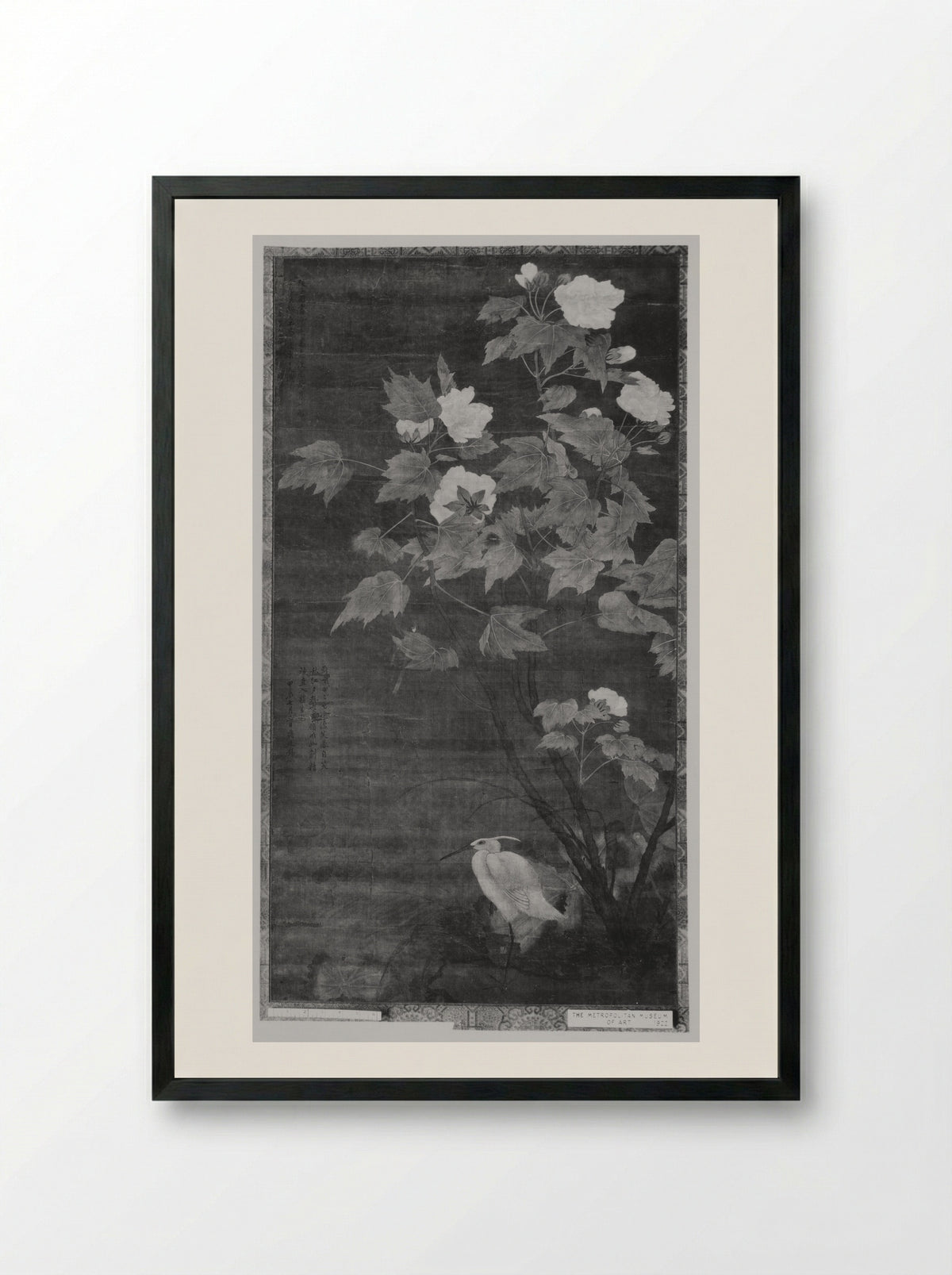 Hibiscus and Egret - Jiang Tingxi - Framed Print Black
