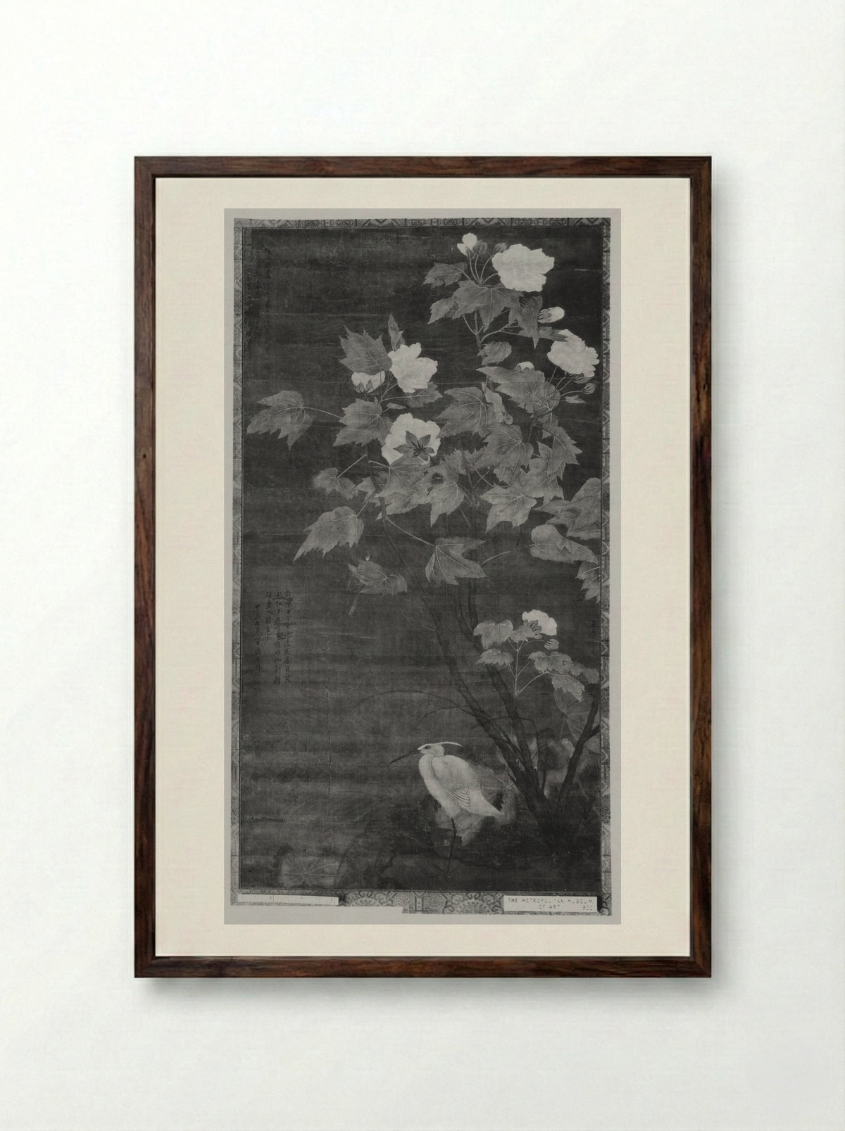 Hibiscus and Egret - Jiang Tingxi - Framed Print Dark Wood